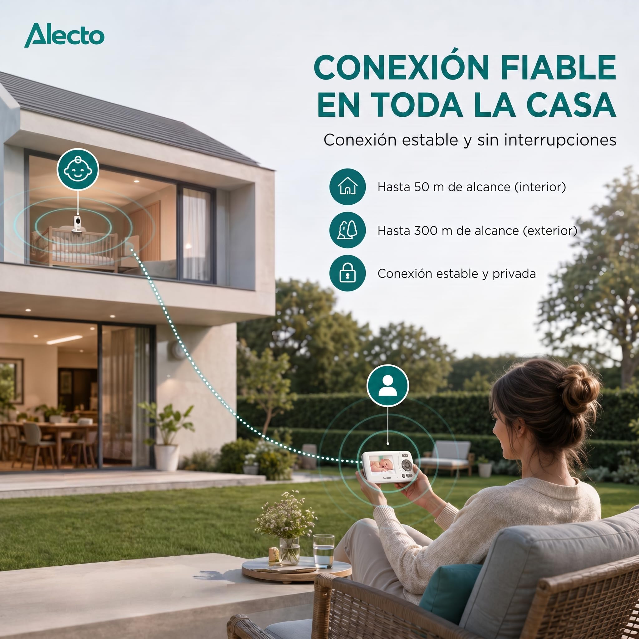 Alecto DVM71 - Vigilabebés con cámara, Monitor de bebé de 2,4 Pulgadas, Alcance de 50 m, batería de 10 Horas, Color Blanco/Topo