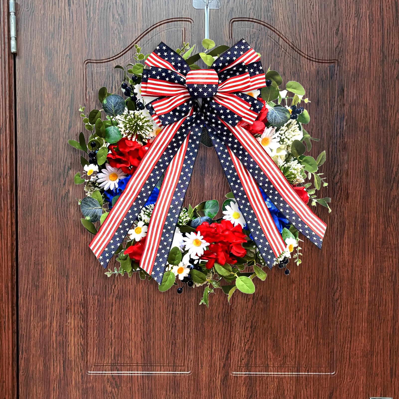 Kairova Large 4th of July Decorations Bow Red White Blue Memorial Day Decoration Bow for Wall Door Window Wreath Decor Indoor Outdoor Tree Topper Stripe Stars Patriotic Independence Day Decorations