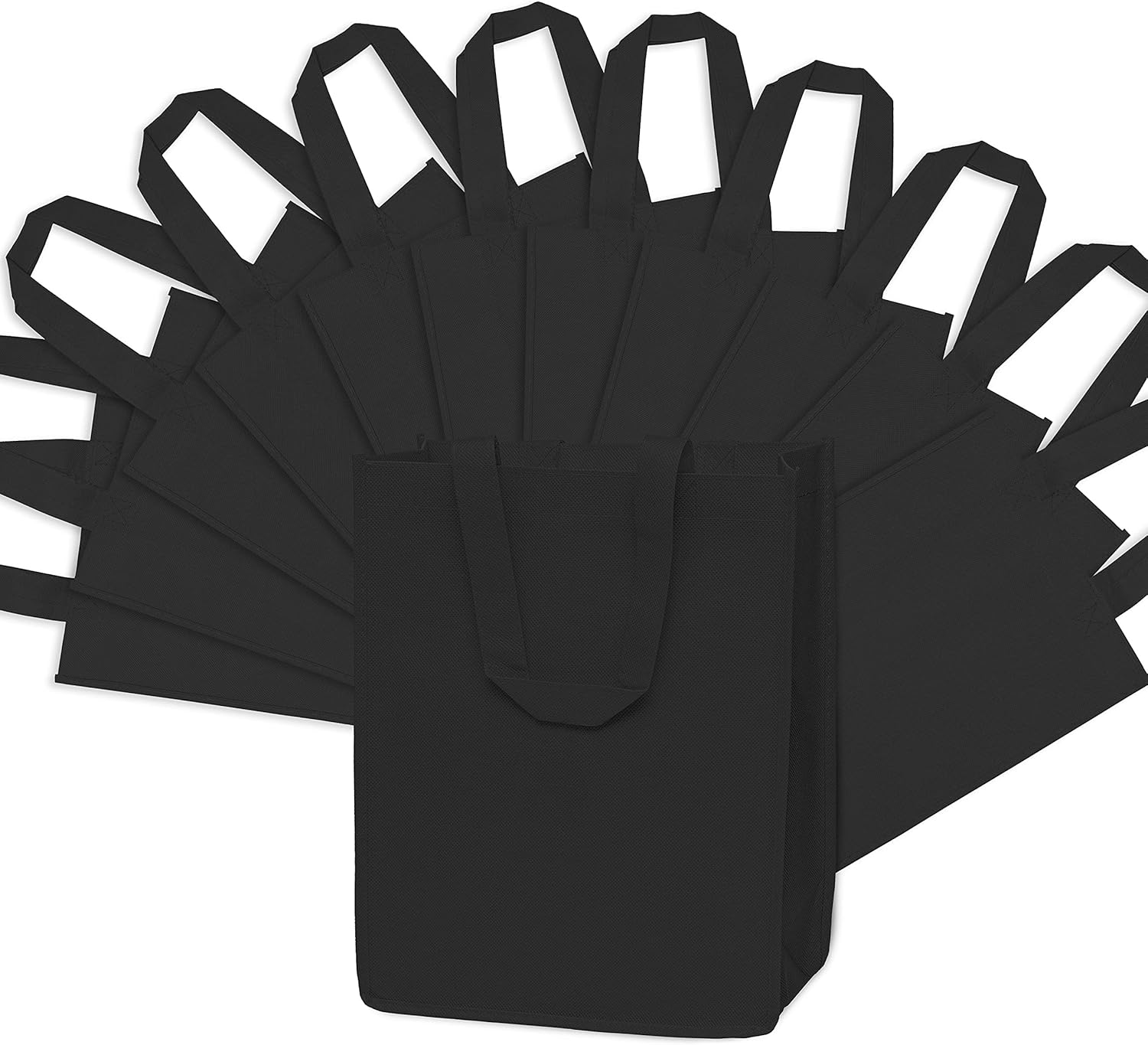 ZENPAC 10x5x13 12 Pack Black Canvas Tote Gift Bags with Handles, Fabric Shopping Bags, Reusable Tote Bags with Handles for Boutiques, Small Business