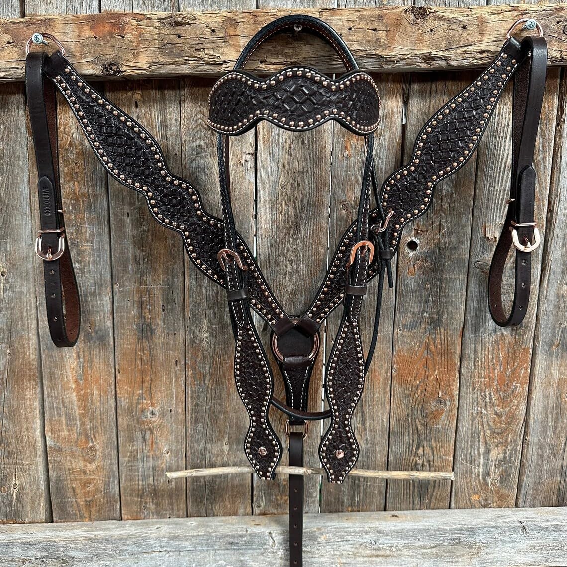 Western Leather Hand Tooled Headstall and Breast Collar Set with Reins. /Size-Full,Cob,Pony AA-34
