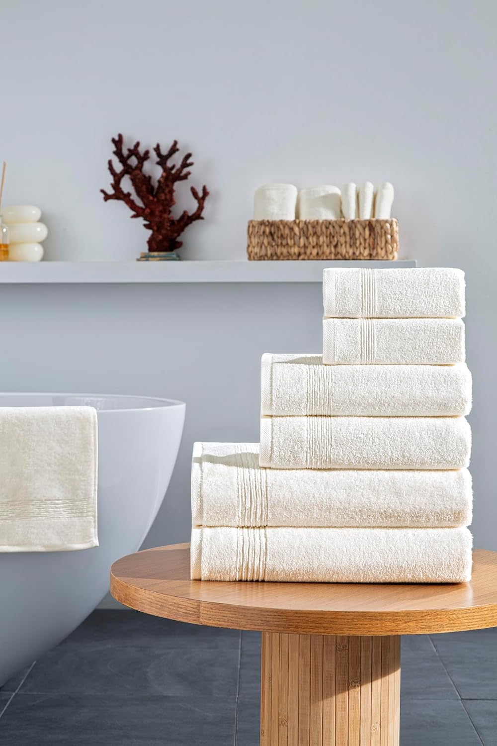 Ozdilek 6-Piece Bath Towel Set, 2 Bath, 2 Hand, 2 Wash, 100% Cotton Turkish Towels, 2 Bath Towels (27x54), 2 Hand Towels (16x30), 2 Washcloths (13x13) (Ivory)