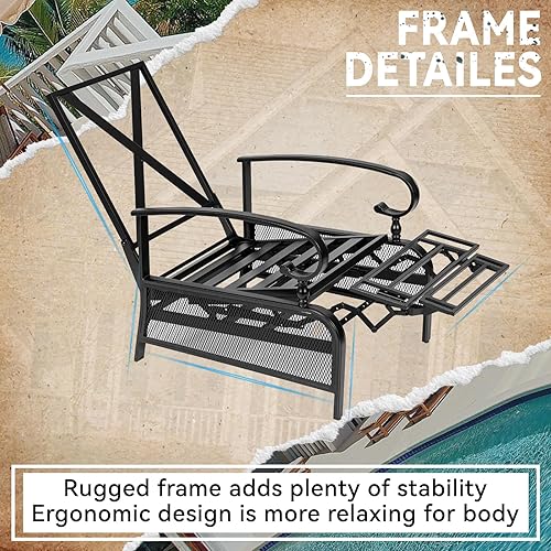 Miniatura 5 de Patiomore - Silla de salón ajustable para patio, sillón reclinable de metal automático, con cojines extraíbles, color azul