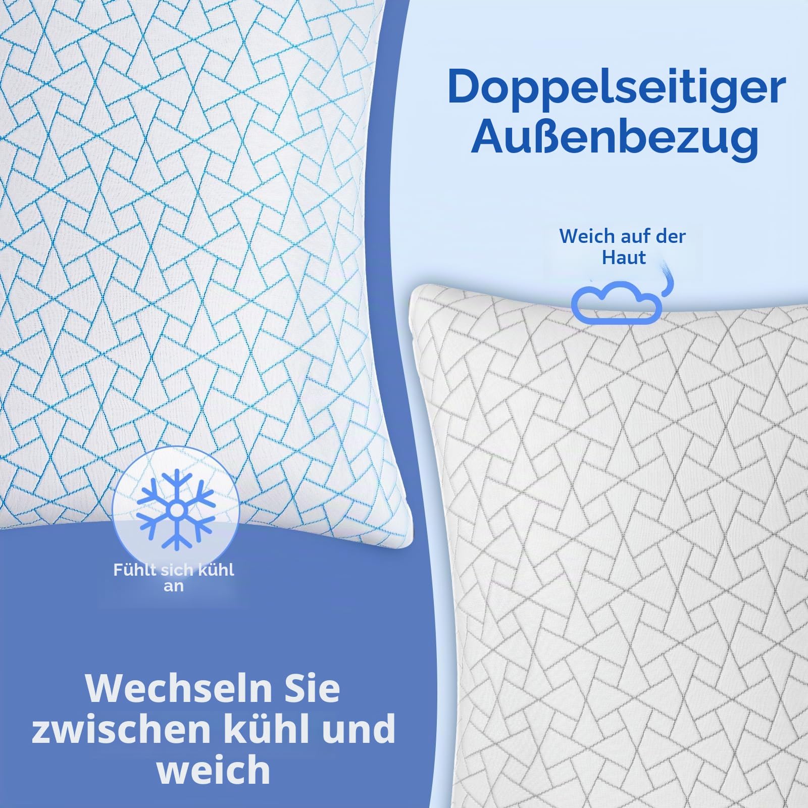 A-Pce Höhenverstellbares kühlendes kopfkissen 76x51cm (2er Set) | Allergiker großes Schlafkissen mit Mikrofaserfüllung, Atmungsaktiv Zerkleinerter Memory Foam Kissen für alle Schläfer
