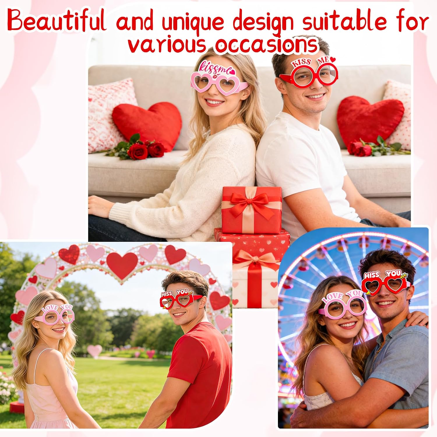 Valentine's Day Paper Glasses Eyewear - 6Pcs Pink Red Heart I Love You Eyeglasses Photo Props, Romantic Party Favors Eyewear for Couples, Galentine's & Date Night image 5