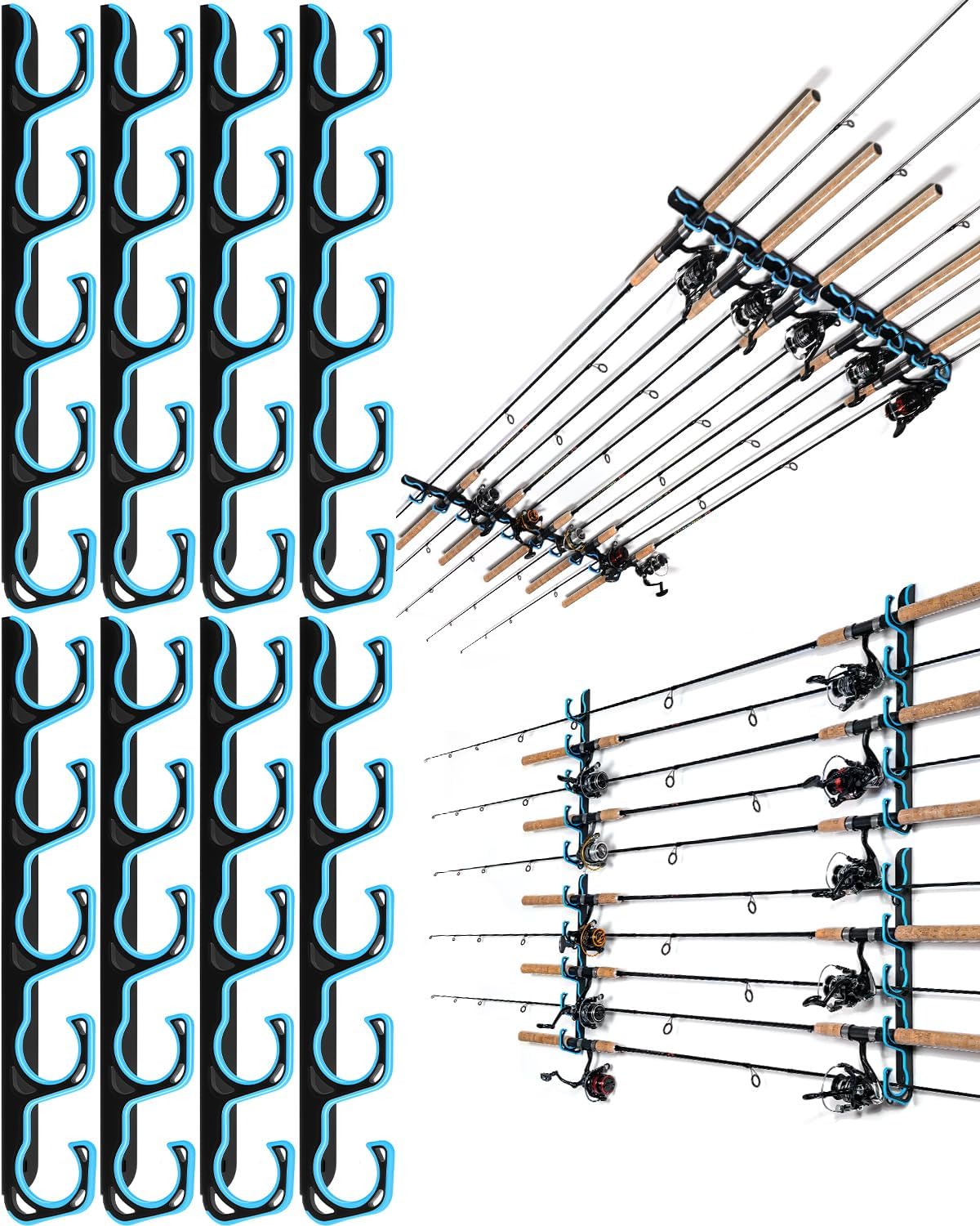 Ghosthorn Fishing Rod Holders for Garage Fishing Pole Holders Ceiling or Wall Mounted Fishing Rod Rack garage Storage Organizer Fishing Gear Equipment for Men Women (Blue, 4 Packs)