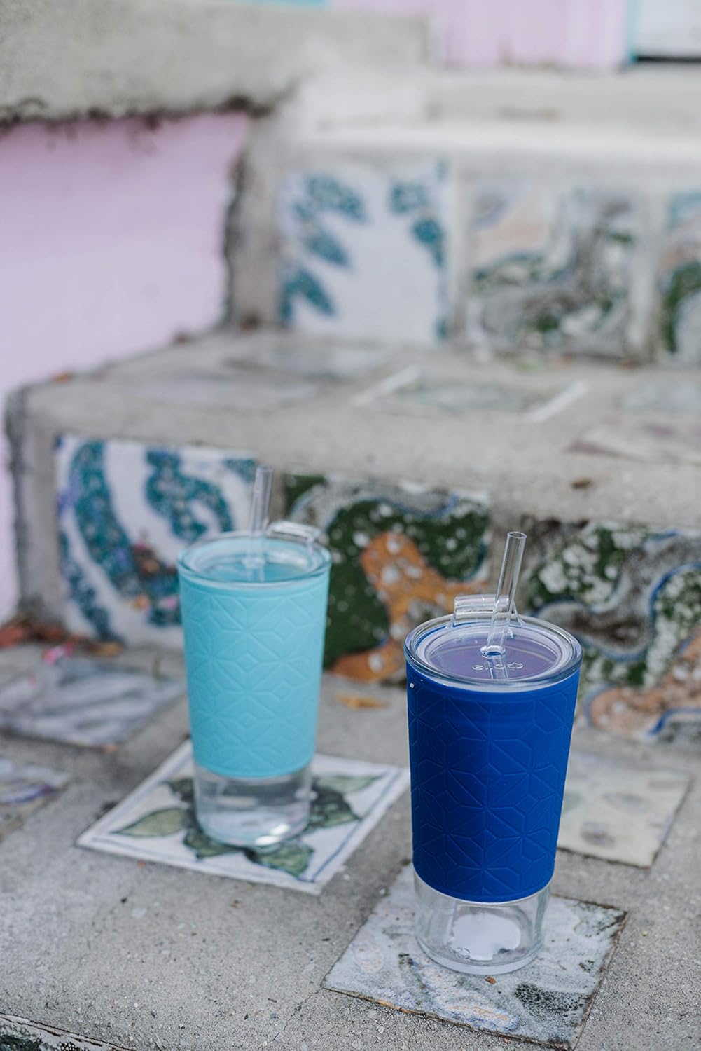 Ello Tidal Glass Tumbler with Straw, 20 oz, Blue Sky Texture : Home & Kitchen