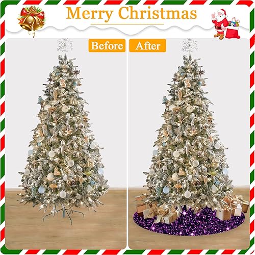 Miniatura 21 de Falda negra para árbol de Navidad de 46 pulgadas, falda de árbol de lentejuelas de terciopelo para árboles grandes, falda de árbol de Navidad