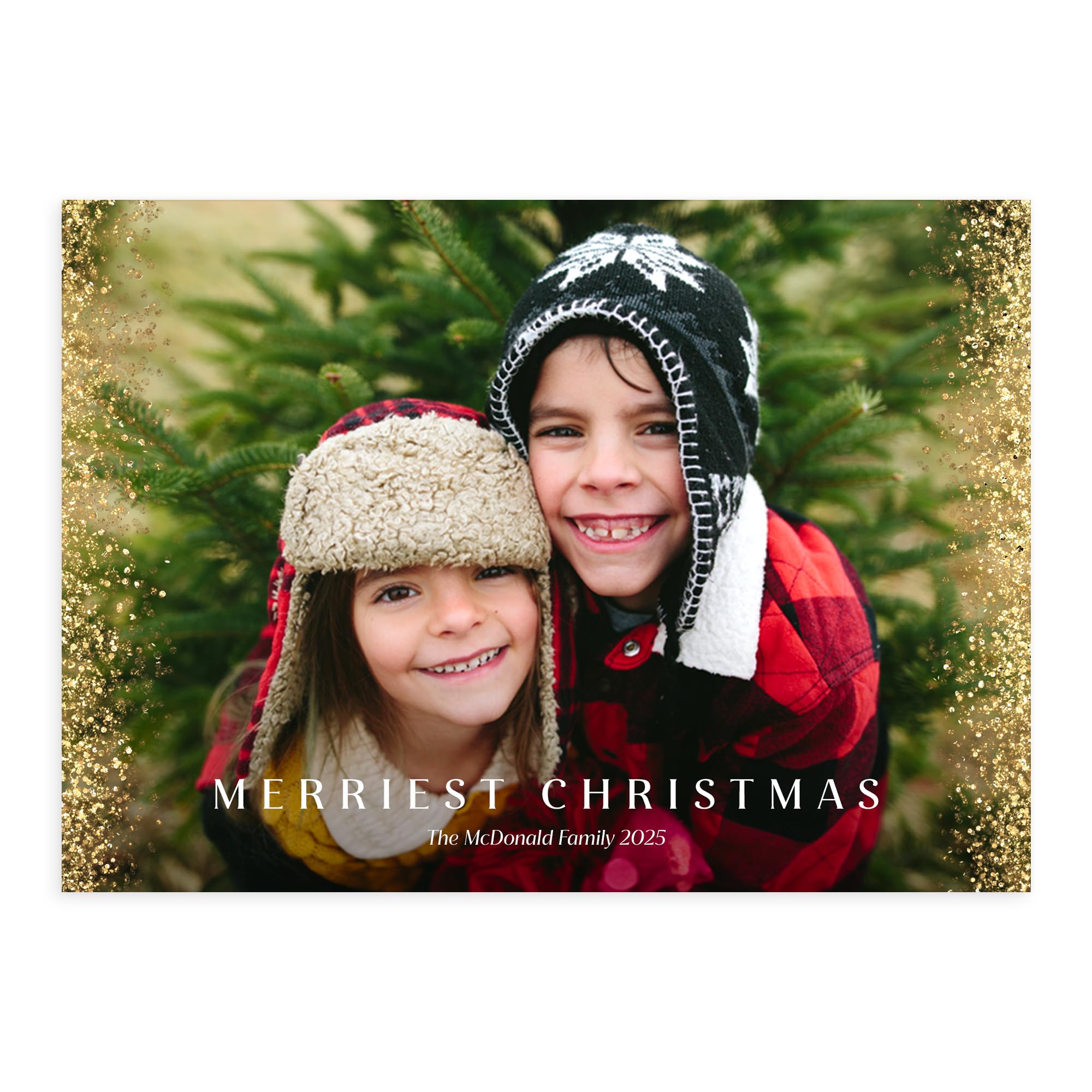 Let's Make Memories Personalized Photo Christmas Cards with Envelopes - Premium Quality - 5x7-2025 Holiday Cards & White Envelopes - Golden Glitter -