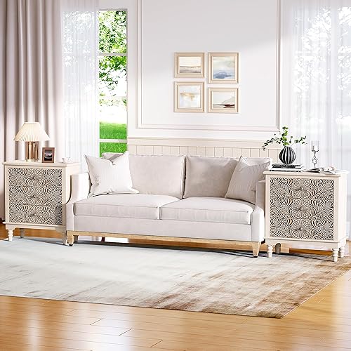 Miniatura 40 de SUNBURY Mesa auxiliar para sala de estar, mesa auxiliar pequeña con 3 cajones, mesita de noche vintage, elegante mesita de noche pequeña para