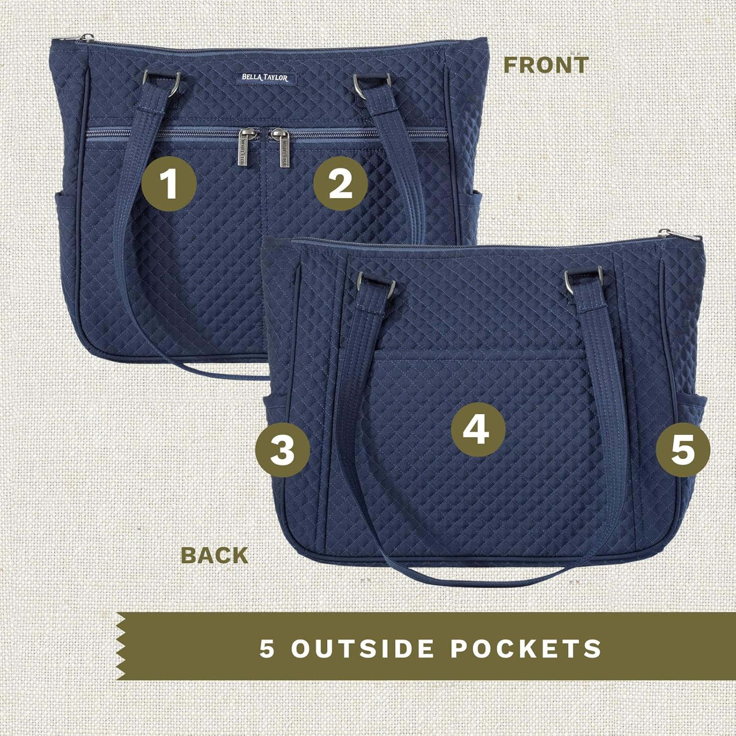 Bella Taylor Everyday Tote | Lightweight Quilted Fabric Handbags for Women - Image 5