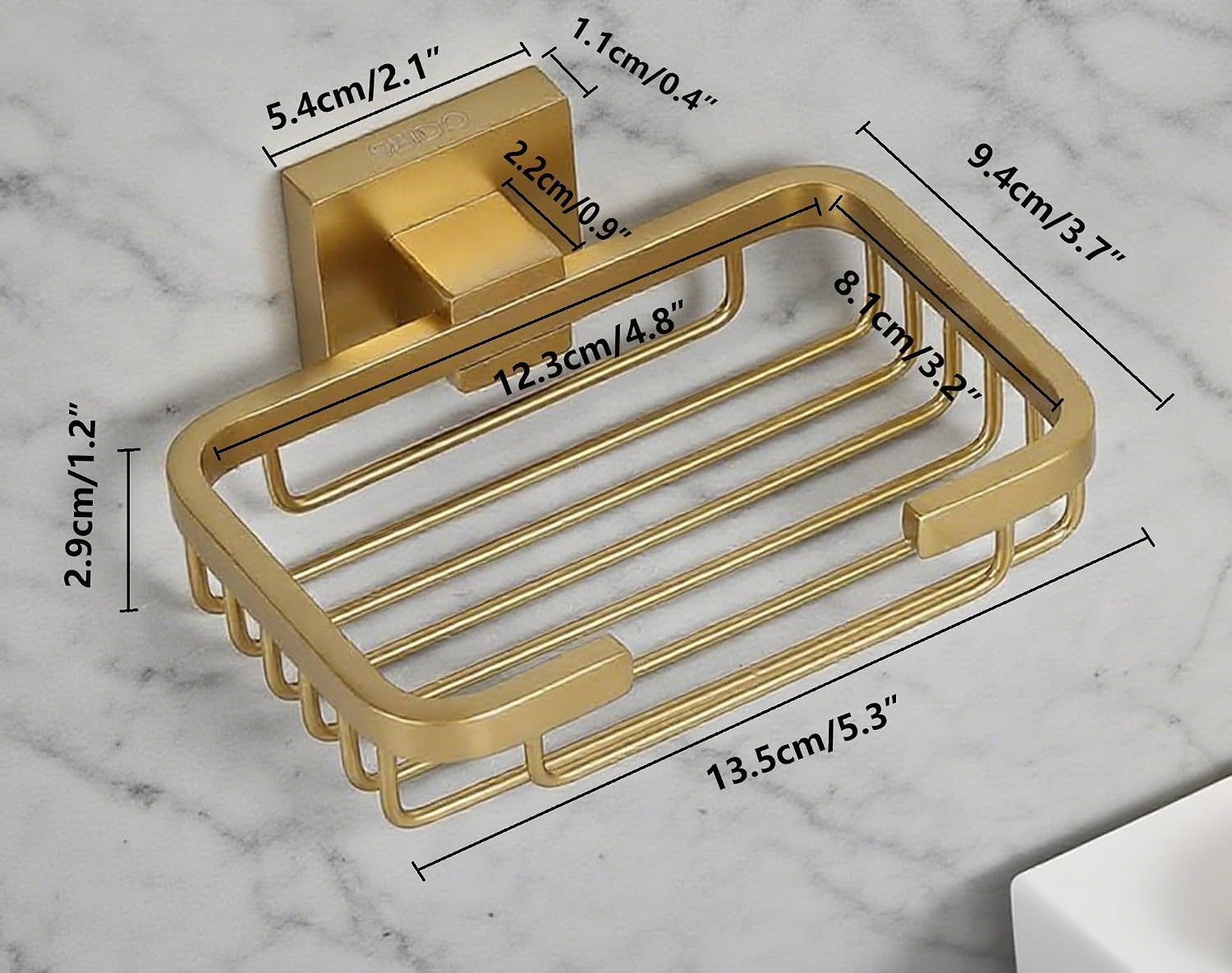 SEIDO Gold Soap Dish for Shower, 304 Stainless Steel Double-Locking Soap Holder, Wall Mount Soap Bar Holder for Shower, Hollowed-Out Drainage, 4.8" L x 3.2" W Internal, for Soap, Sponge, Keys image 2