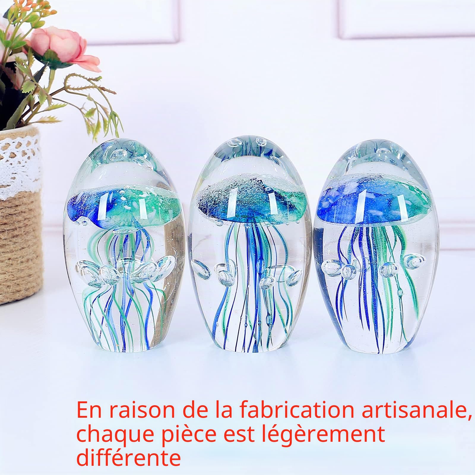 EUSTUMA Ornement de Figurine de méduse en Verre soufflé à la Main, Collection d'animaux Marins pour Cadeau d'anniversaire, Presse-Papier en Verre