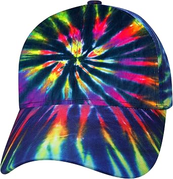Tie Dye Cap 1960s Hippie Rainbow Color Hat for Men Women and Teens Tye Die