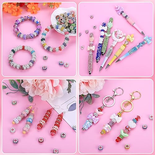 Miniatura 3 de AIPRIDY Cuentas espaciadoras europeas de arcilla polimérica de color mixto o de un solo color, cuentas de diamantes de imitación de cristal,