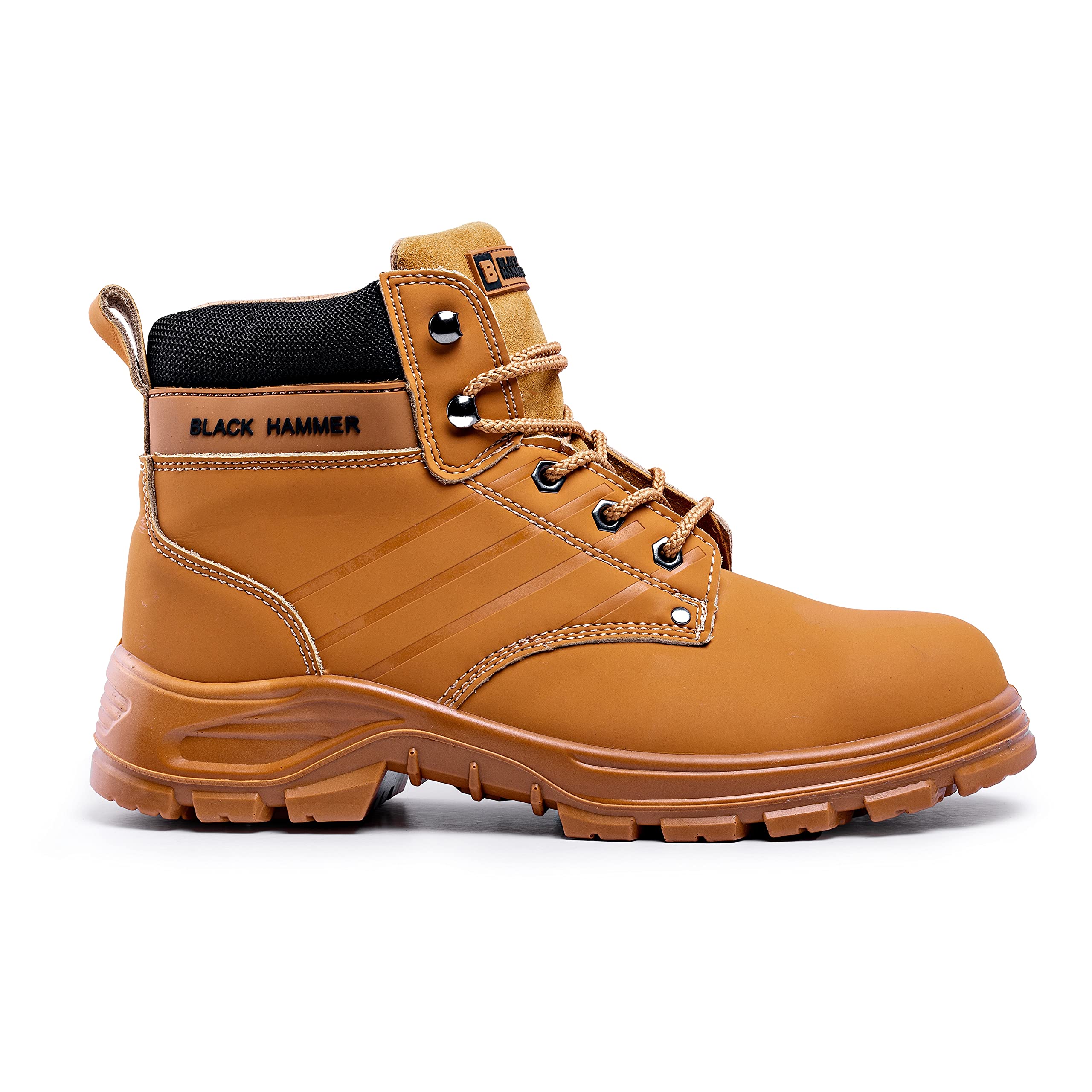 BLACK HAMMER Botas de seguridad para hombre con puntera de acero Zapatos de trabajo S3 SRC tobillo de cuero marrón Tan 5007