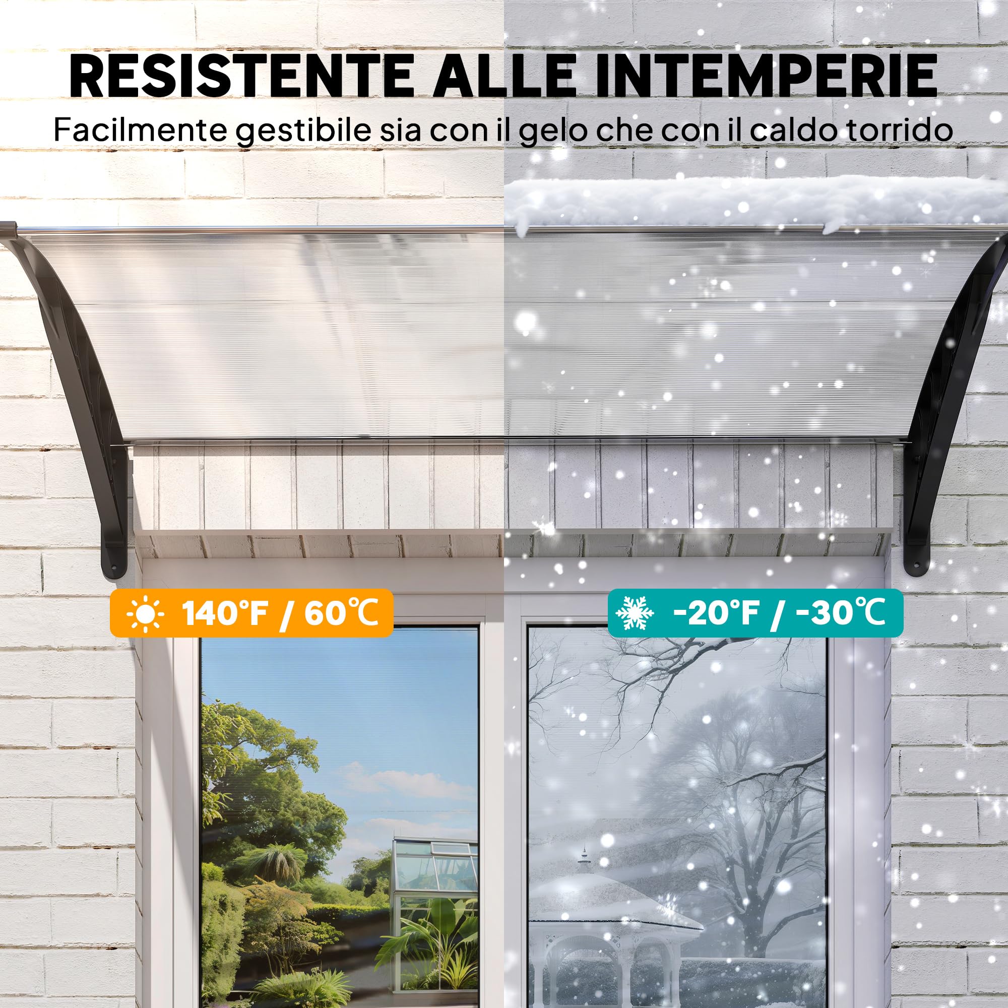 Outsunny Pensilina Tettoia da Esterno 150x90cm, Tettoia per Esterno Staffe in Policarbonato e Barre in Alluminio, per Balcone Finestre e Porte, Trasparente