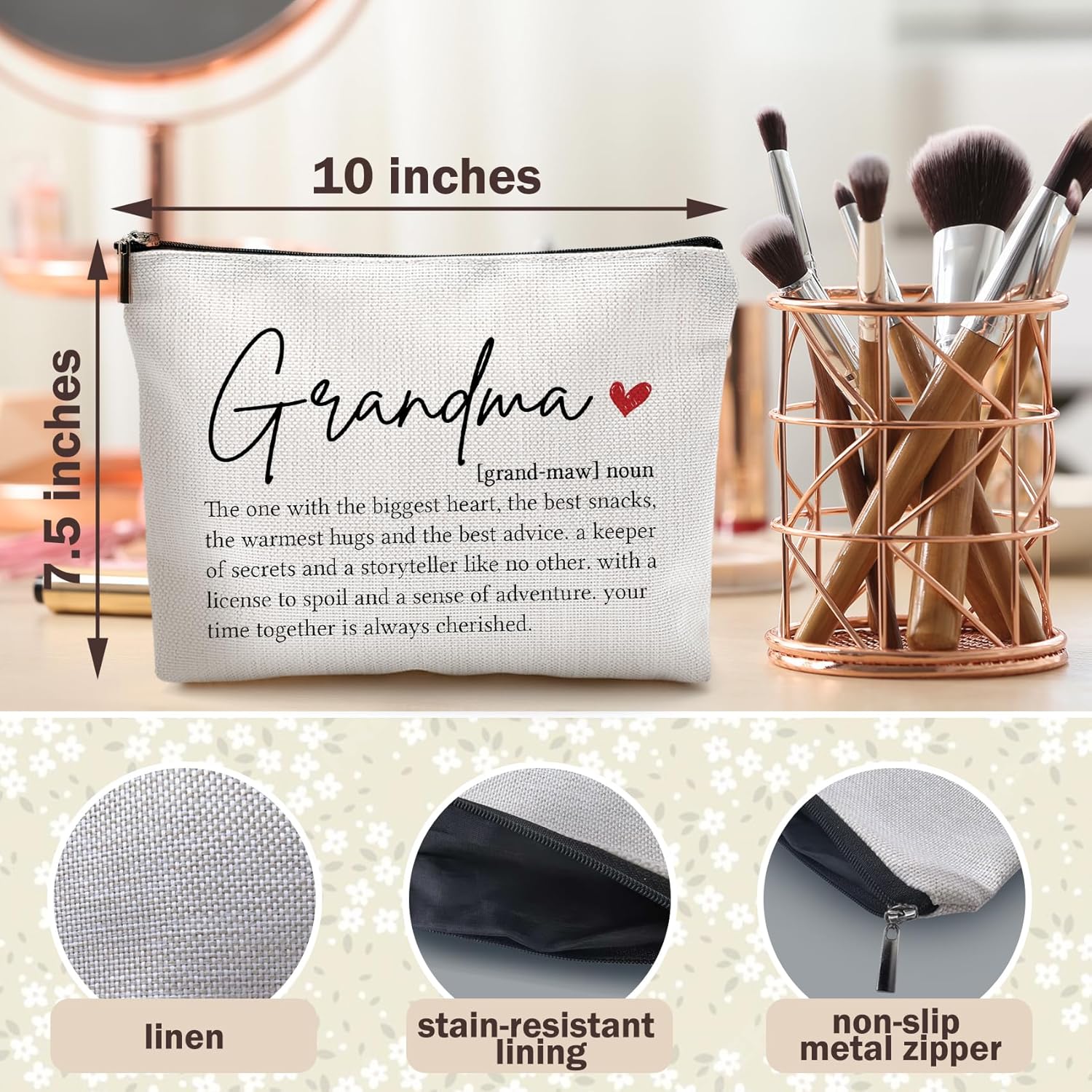 DILSJ Grandma Gifts Makeup Bag, Grandma Gifts For Christmas From Grandkids Cosmetic Bags For Women, Grandmother Gift Zipper Makeup Pouch Travel Organizer Toiletry Bag - Image 6