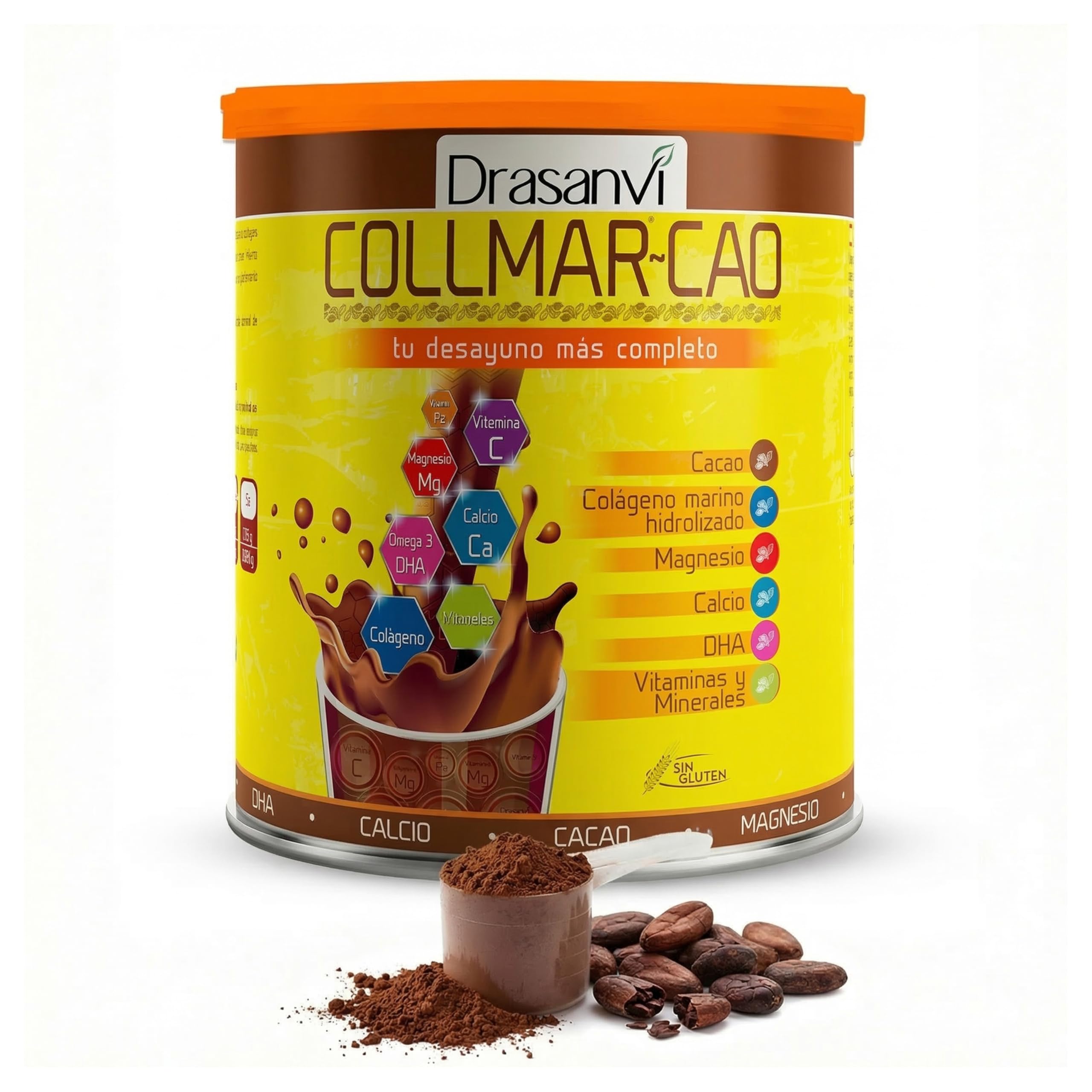 DRASANVI COLLMAR CAO | Colageno Marino Hidrolizado | Proteínas | Vitaminas + Magnesio + Calcio + Zinc | Tu desayuno más completo | 300 g