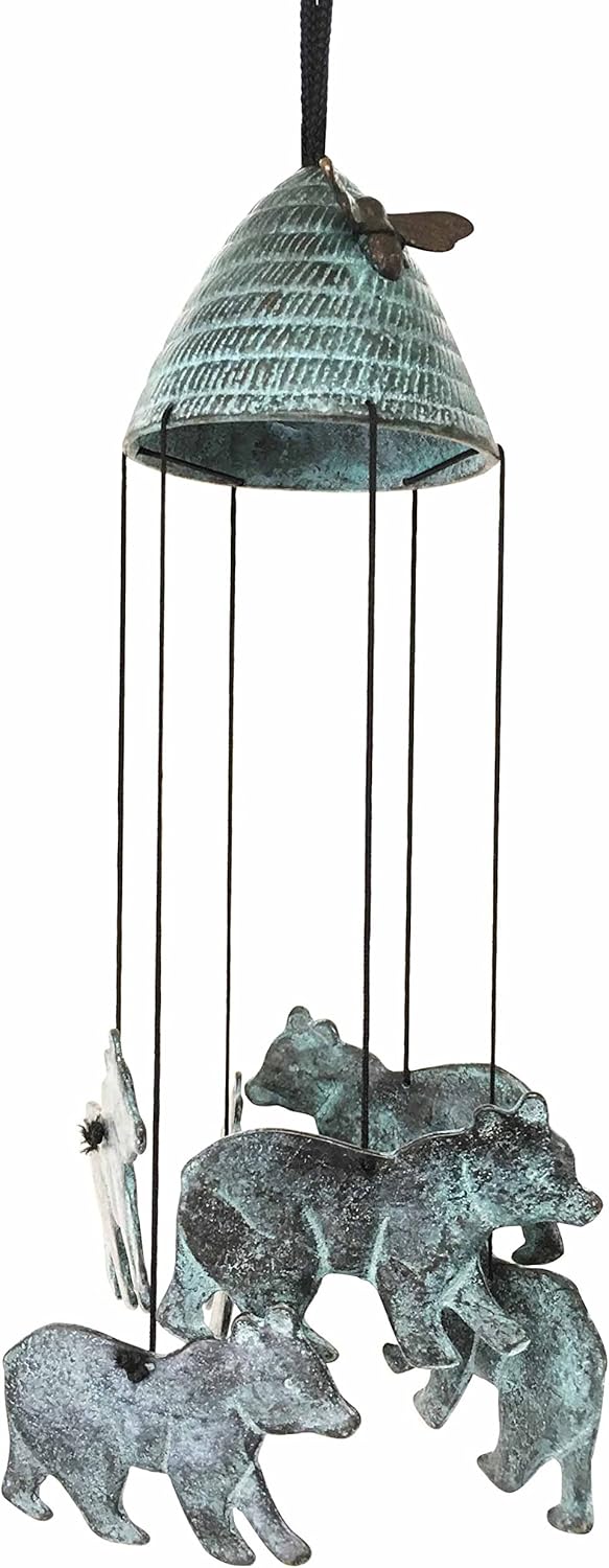 Rocky Mountain Bear and Bee Hive Abstract Art Brass Resonant Wind Chime Patio Garden Decor Great Gift for Bear Lovers Housewarming Present