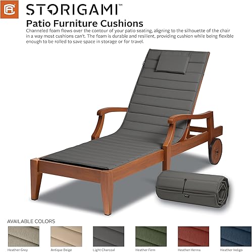 Miniatura 15 de Classic Accessories Storigami - Cojín para tumbona resistente al agua de 74 x 23 pulgadas, color carbón claro, cojín de patio