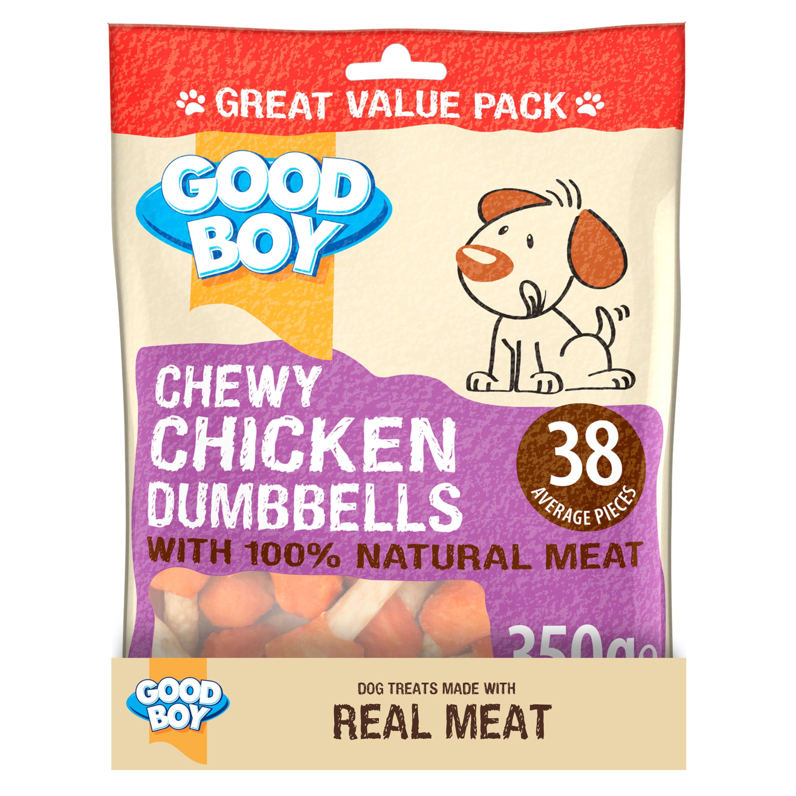 Good Boy, Chewy Chicken Dumbbells, Dog Treats, Made With 100% Natural Chicken Breast Meat, 350 Grams - Image 2