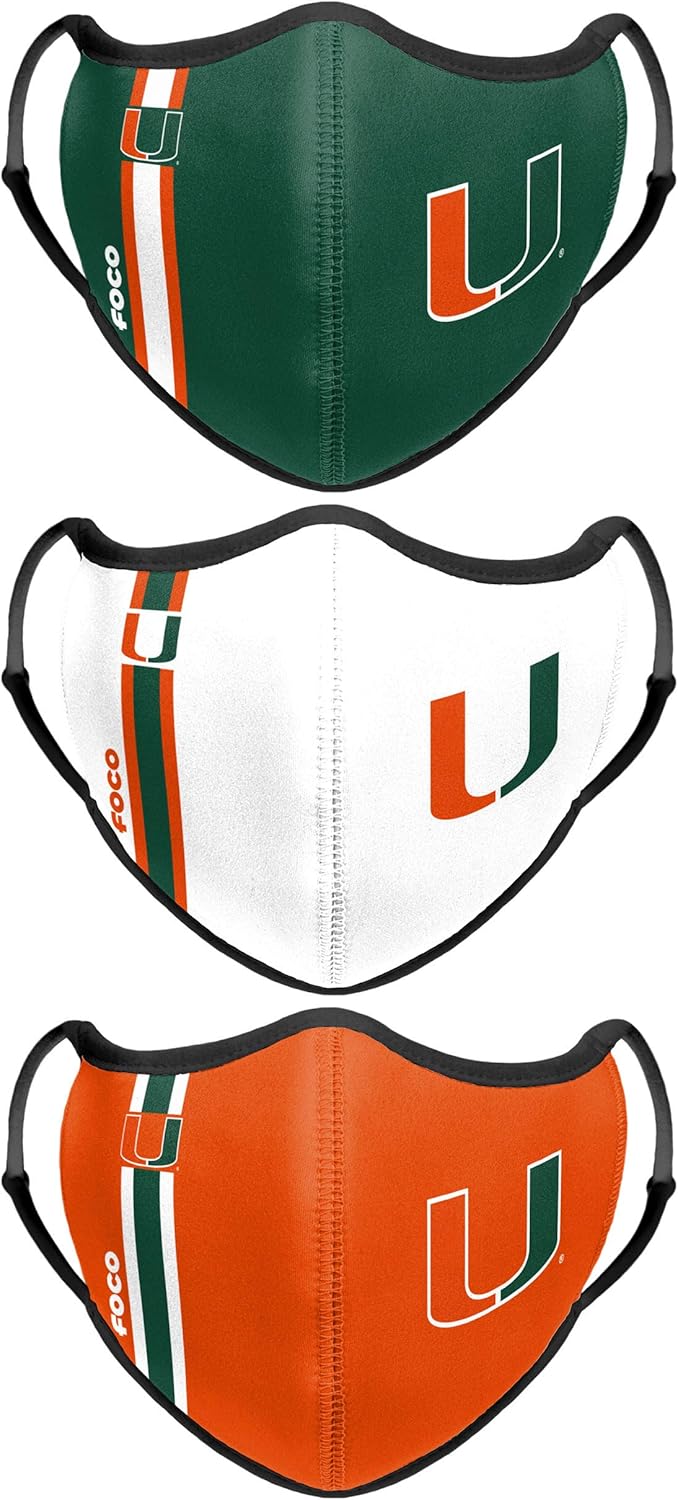 Miami Hurricanes NCAA Face 3 Pack Face Cover