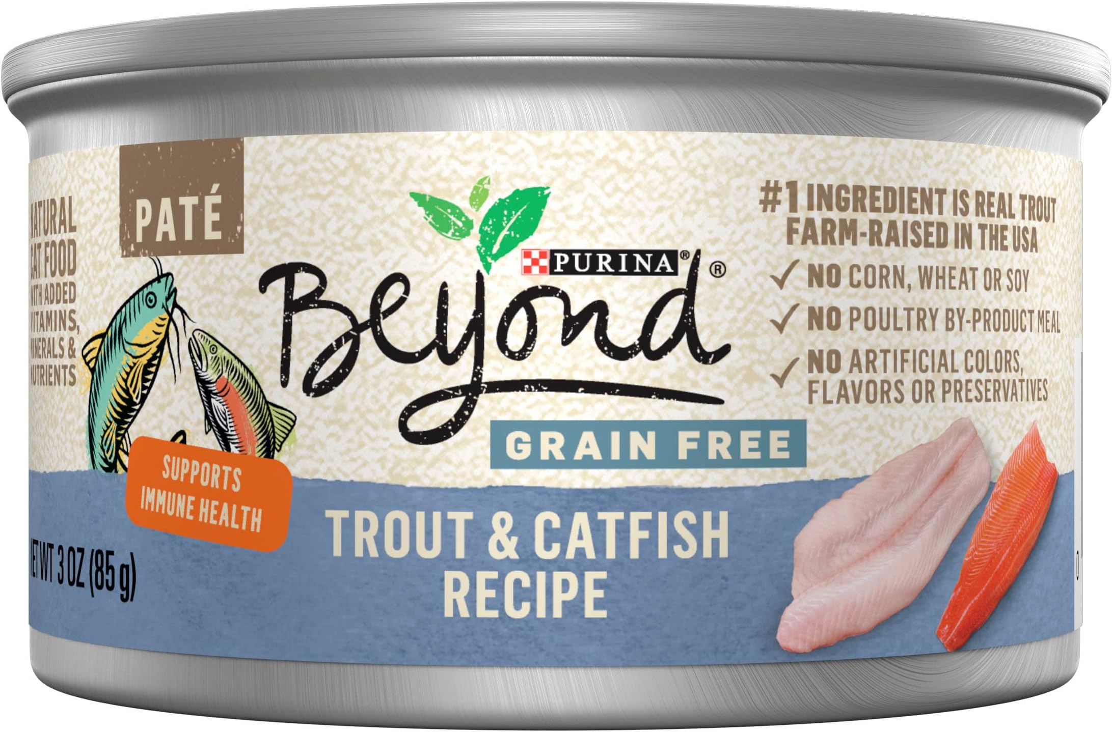 Purina Beyond Natural Canned Cat Food, Grain Free, Trout and Catfish Recipe, 3-Ounce Can, Pack of 12