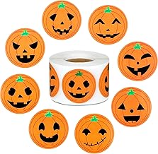 Outus 500 Pieces Pumpkin Stickers Halloween Roll Stickers Round Circle Face Stickers for Halloween Party Decoration