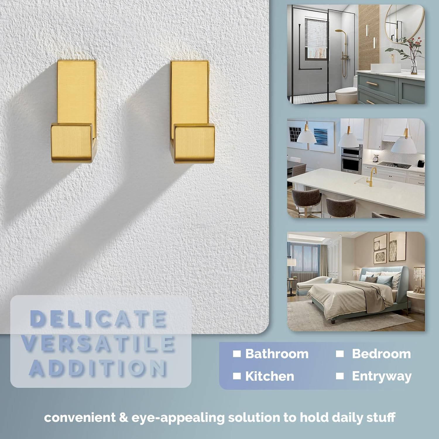 L Shape Bath Towel Hook 2 PCS Bundle with Double Robe Hook 2 PCS (Brushed Gold)