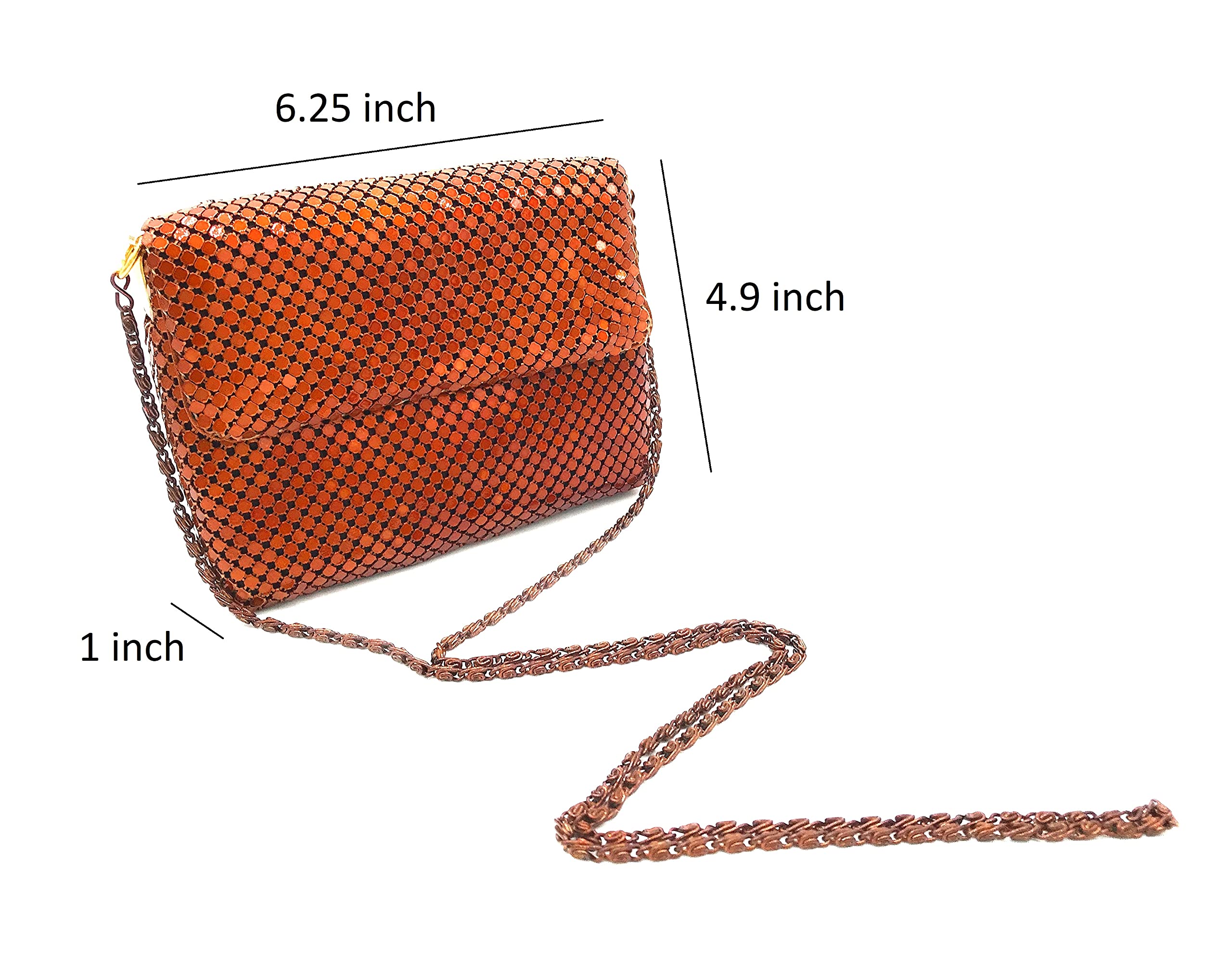 Frewahmesh X-Small Women clutch metal mesh evening purse bag for Cocktail Party Prom Wedding Banquet (Copper)