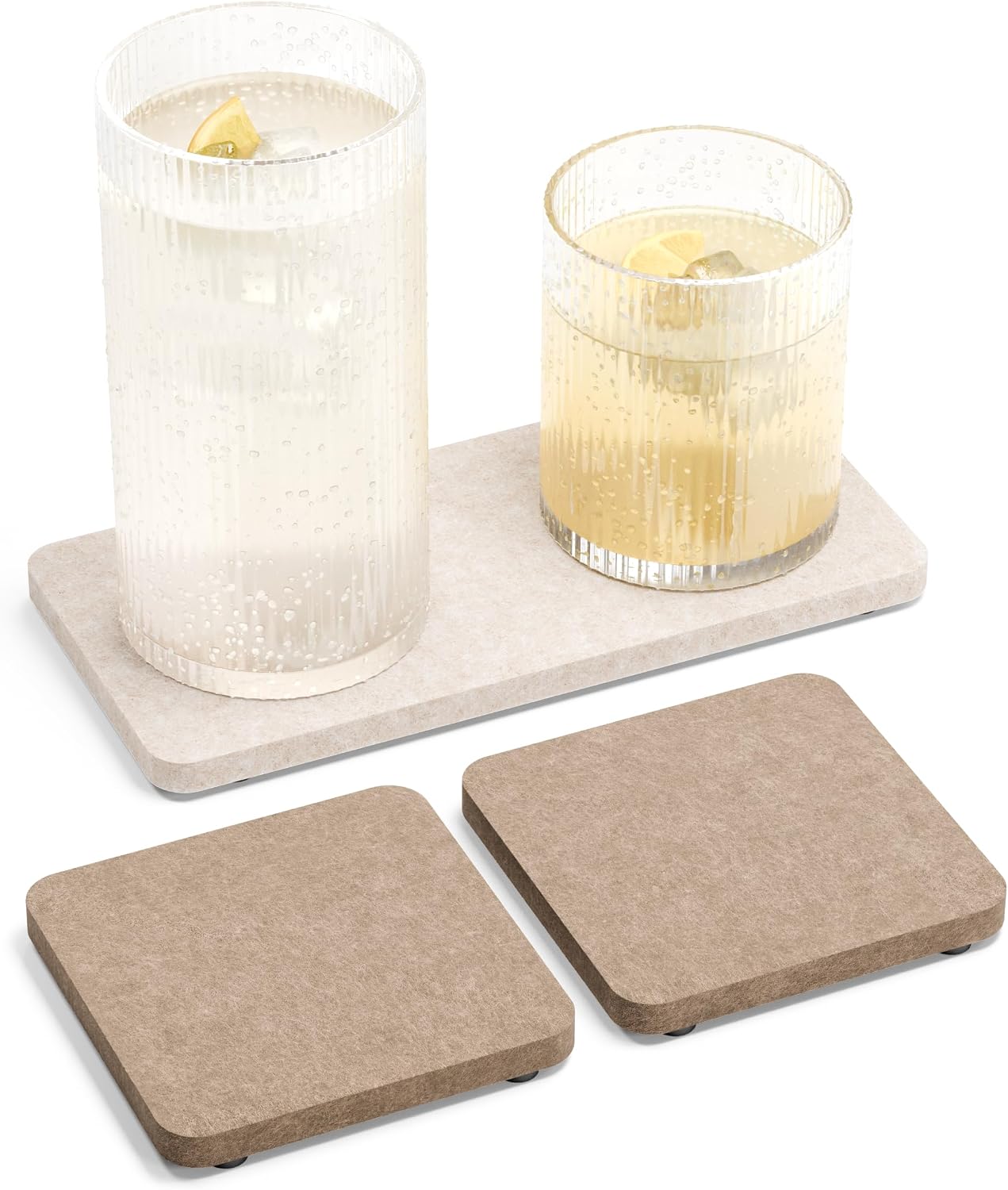 Fluxynara Felt Coasters for Drinks, Mixed Sizes, Oatmeal & Taupe