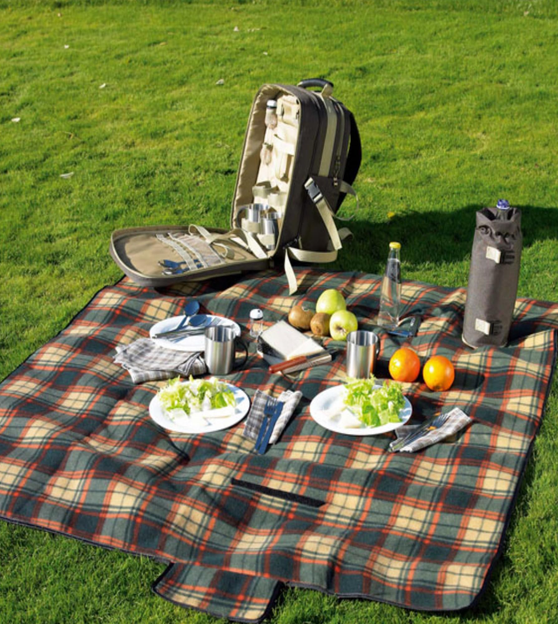 Mochila de picnic para 4 personas con manta de picnic, vajilla de metal, tabla de cortar madera, enfriador de botellas, salero, servilletas y juego de cubiertos, ideal para exteriores y acampadas