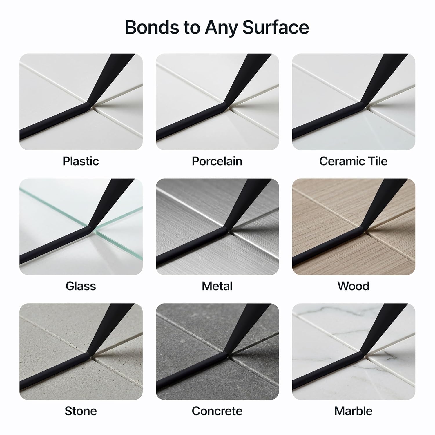 Jet Black Kitchen & Bathroom Sealant & Adhesive Hybrid Polymer | Superior to Silicone Caulk Sealant | Waterproof, Odorless, Paintable | Ideal for Around Bathtub, Shower, Kitchen - 300ml 9 Pack