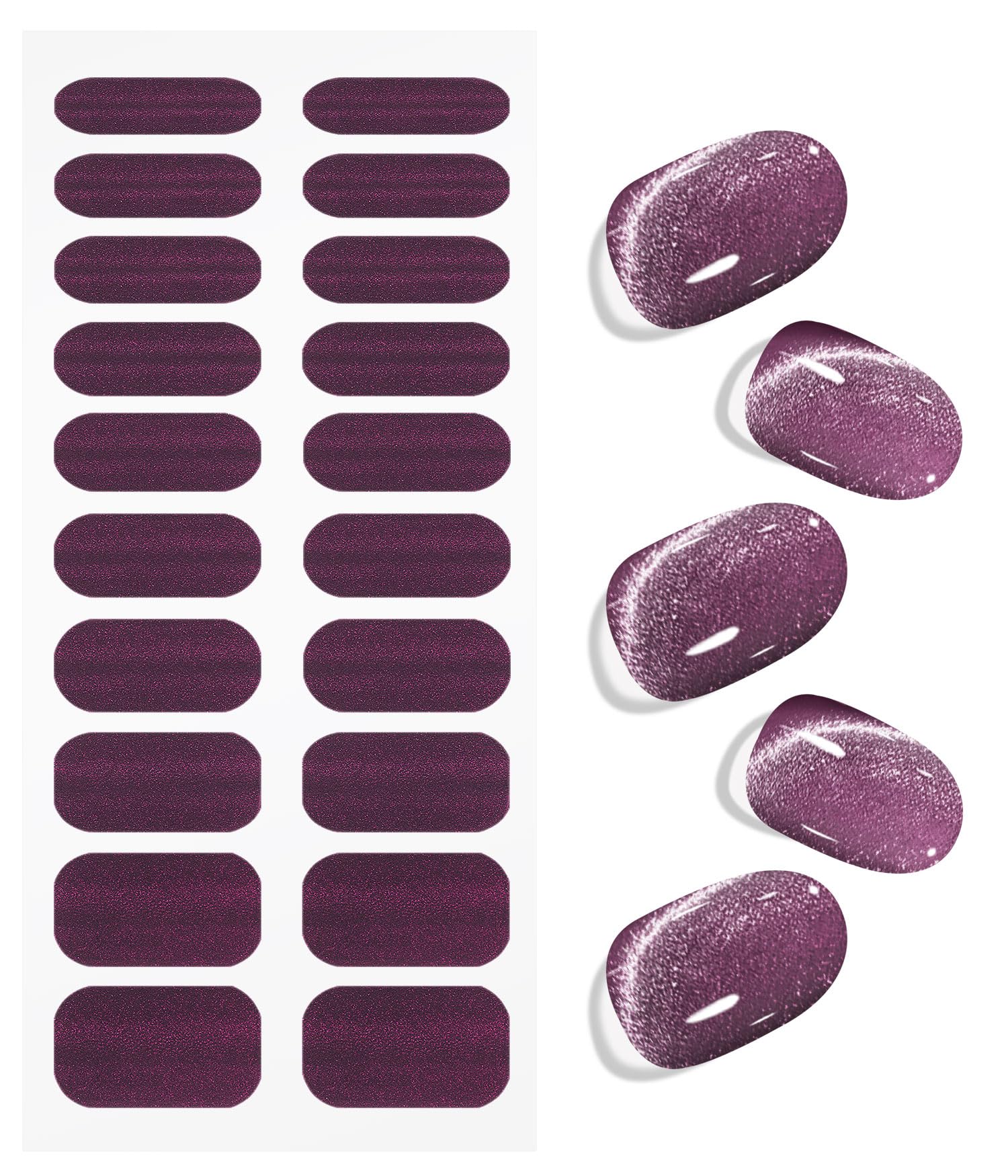 JMEOWIO Gel Nail Stickers Deep Purple Cat Eye Semi Cured Gel Nail Strips Wraps UV/LED Nails Art Design Decoration Accessories