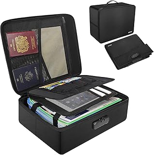 Fireproof Document Organizer Box with Lock,ENGPOW Collapsible Hard File Storage Bag,Multi-Layer Waterproof Portable Travel Home Filing Storage Fireproof Safe for Important File,Cash,Letter/Legal Size