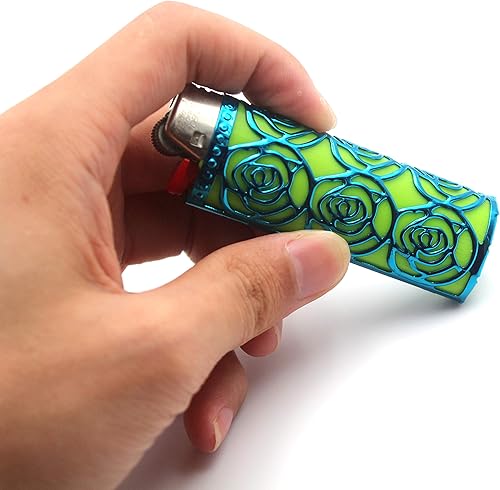 Miniatura 21 de Funda de metal para encendedor BIC J6 (diseño hueco para encendedor BIC de tamaño completo (floral negro hueco) Floral Hollow-negro,Floral