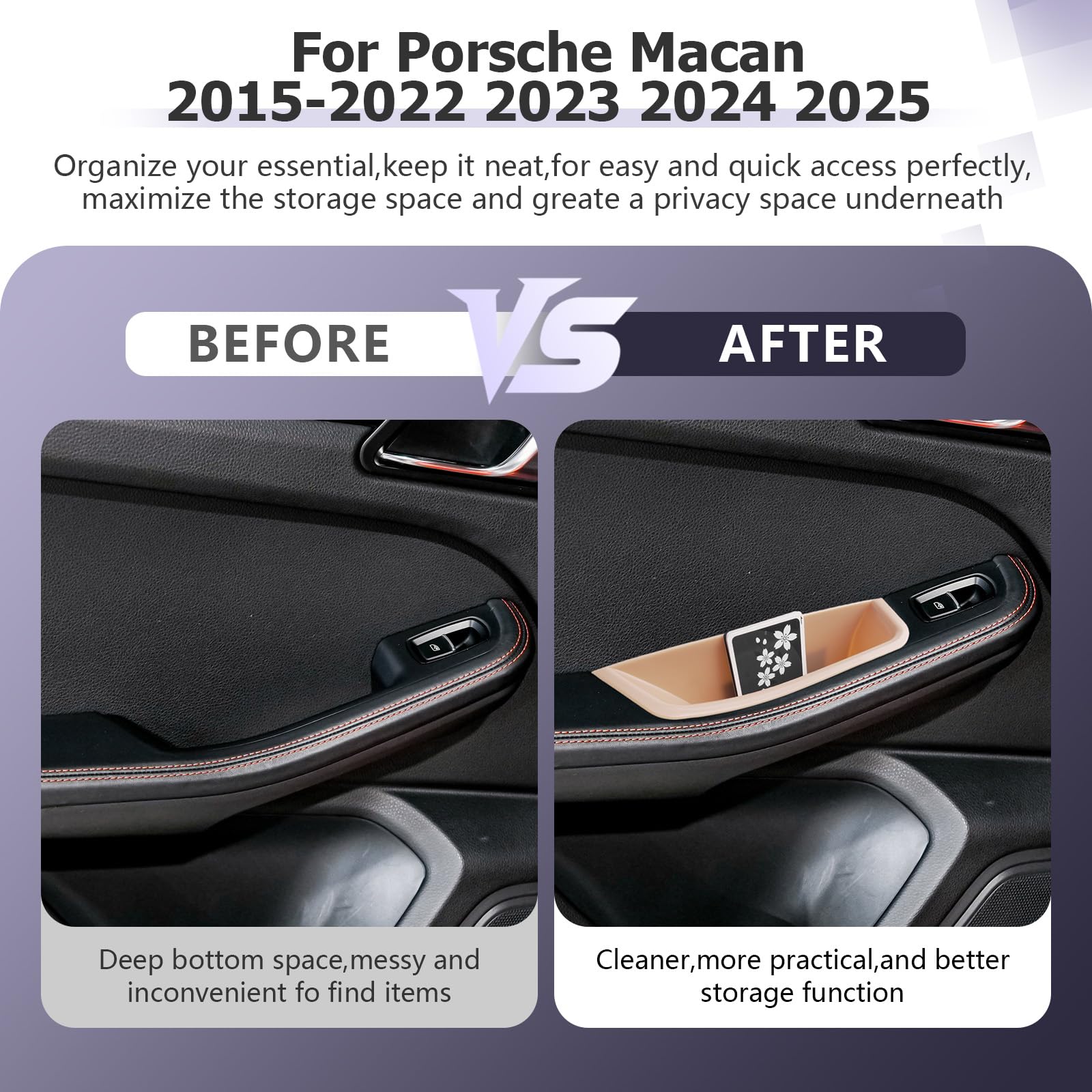 LUWU 4 Pezzi Contenitori per Porta Compatibili con Porsche Macan 2014-2024 Organizer Console Centrale della Porta [Porta di Casa & Posteriore ] Accessori Interni (Beige)