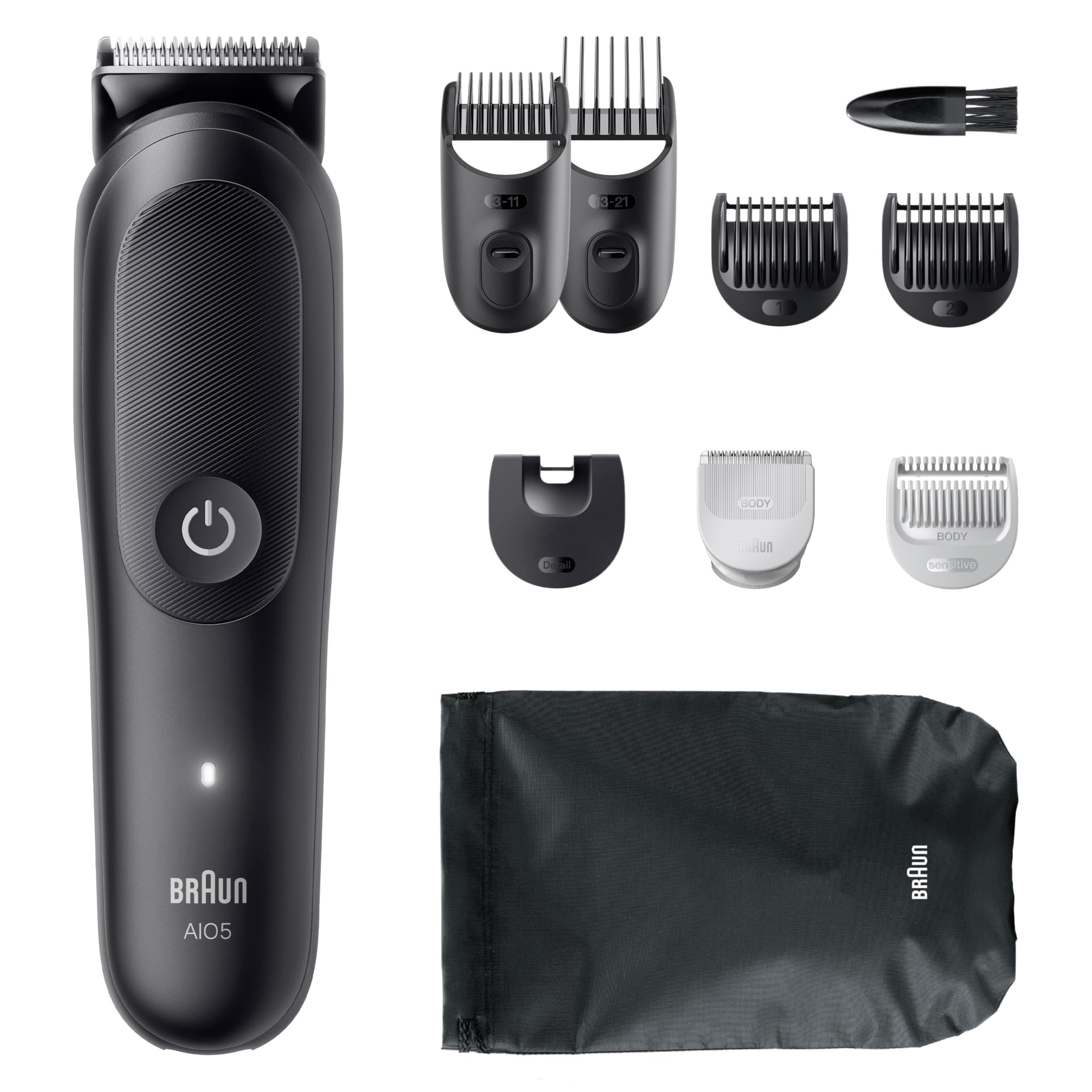 Braun Series 5 Multifunktions Körperpflege Set, 9 in 1, extrem scharfe Klinge, 120 min, präzise und effektive Zuschnitte, AquaGrip-Halterung für Unterwasser, AIO5540, schwarz