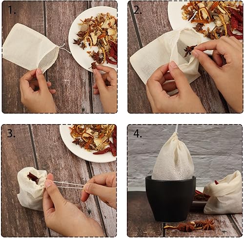 Miniatura 3 de 24 bolsas de especias para cocinar, bolsas de gasa para colar, bolsas de té vacías reutilizables con cordón, bolsas de sopa, bolsas de muselina (3 x