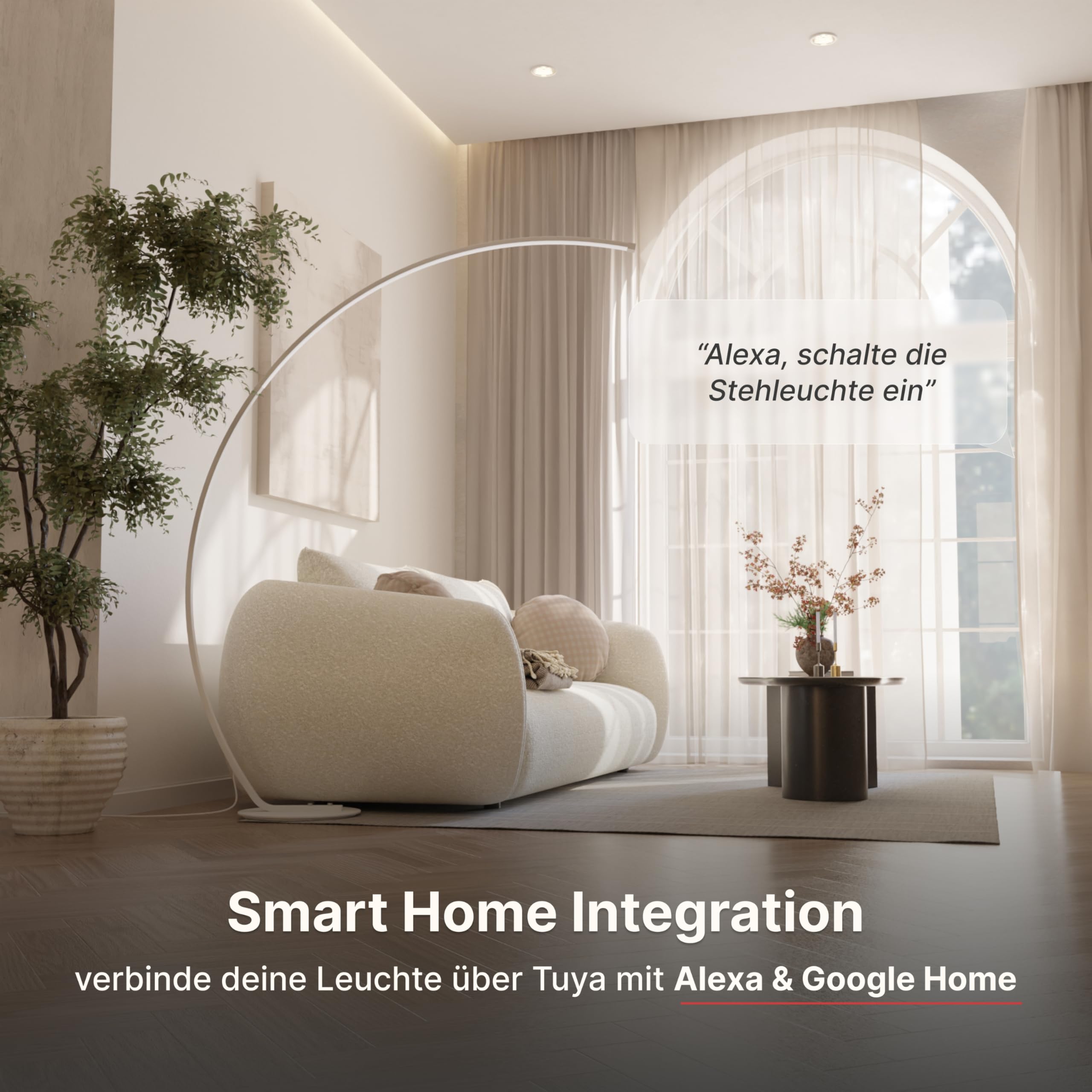 Stehlampe Bogenlampe 'Mavea' dimmbar LED Wohn & Schlafzimmer Bogenleuchte Leselampe Bogenstehlampe Smart Home Amazon Alexa Google Home Tuya