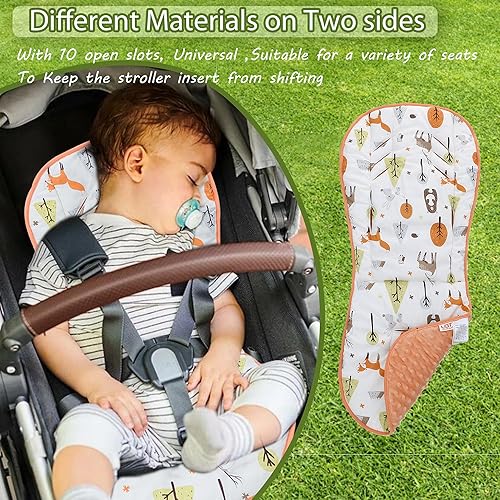 Miniatura 3 de Cojín para cochecito de bebé, suave Minky punteado e impreso, reversible, universal, transpirable y suave, inserto de asiento de automóvil infantil
