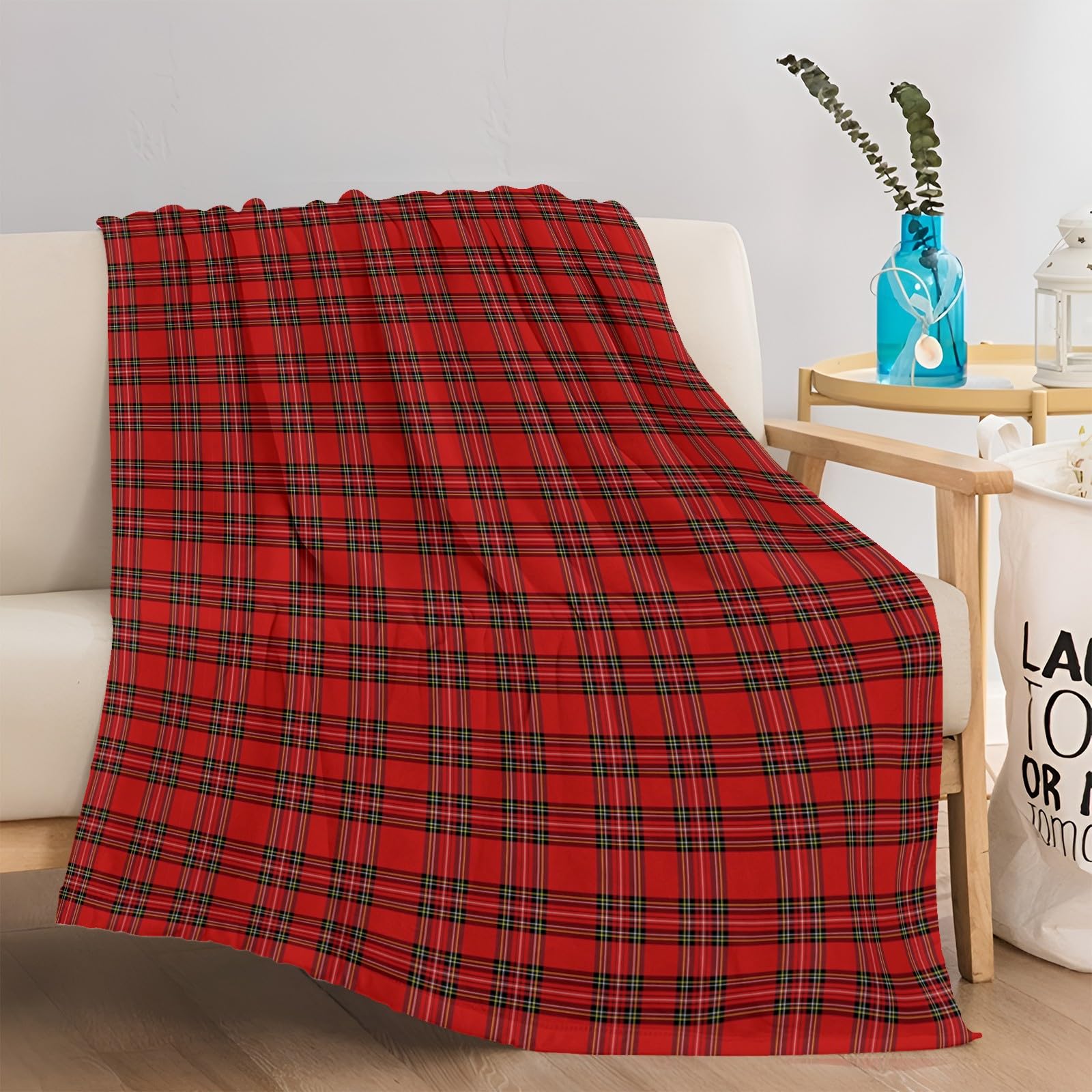 Coperta Plaid in Flanella di Pile Motivo scozzese rosso 180x200 cm Super Morbida e Calda Coperta in Microfibra Letto Matrimoniale Singolo, Coperte per Bambina Bambino Regalo