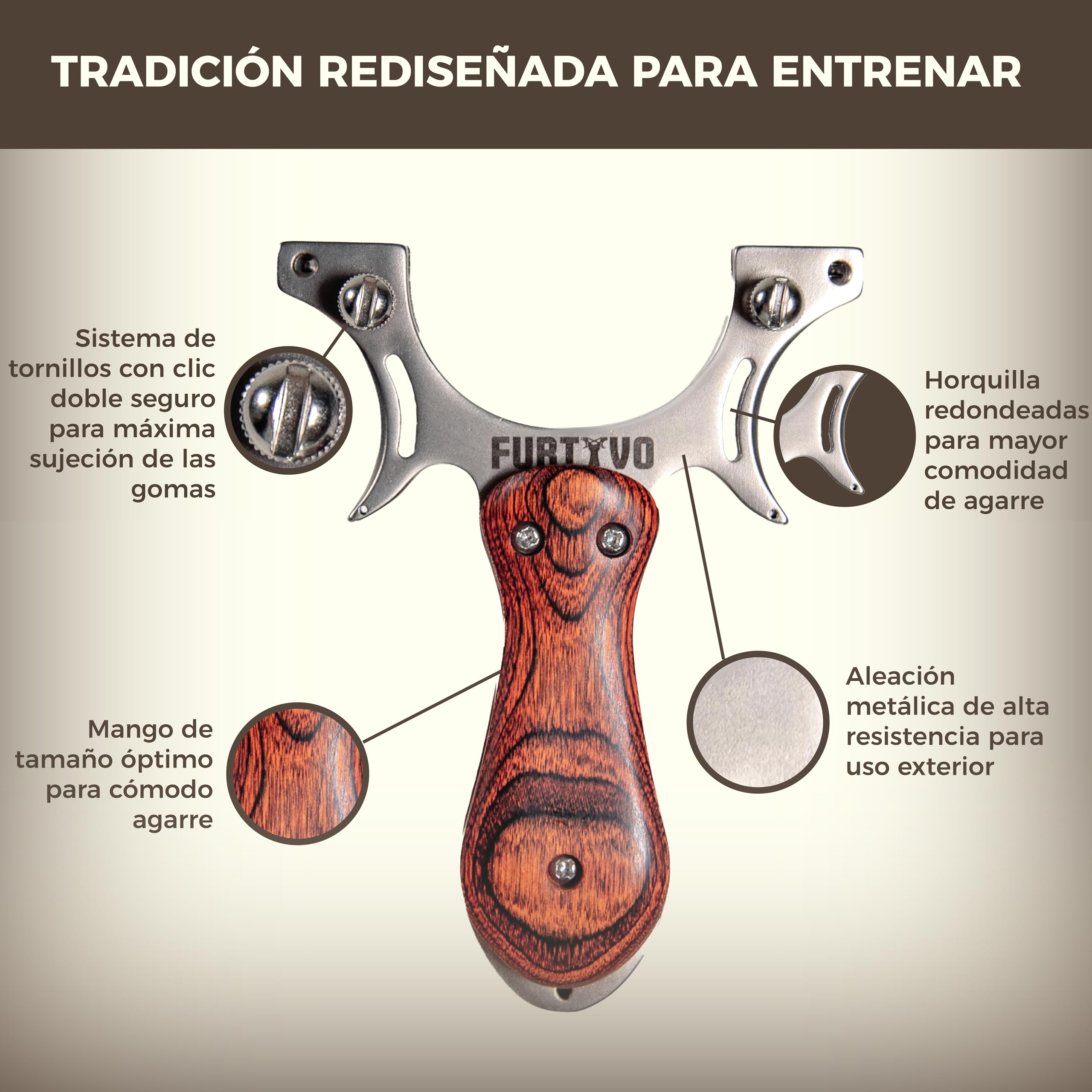 Tirachinas Clásico, Bolsa de Cuero, 4 Gomas Elásticas, 200 Bolas Munición de Arcilla | Packaging Premium