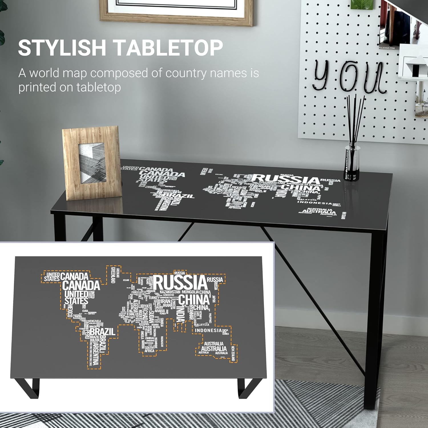 Buy Glass Top Writing Desk with World Map Printing Working