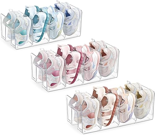 HBlife Zapatero de acrílico transparente para niños para organizadores y almacenamiento, zapatero pequeño de 4 secciones para zapatos de bebé para
