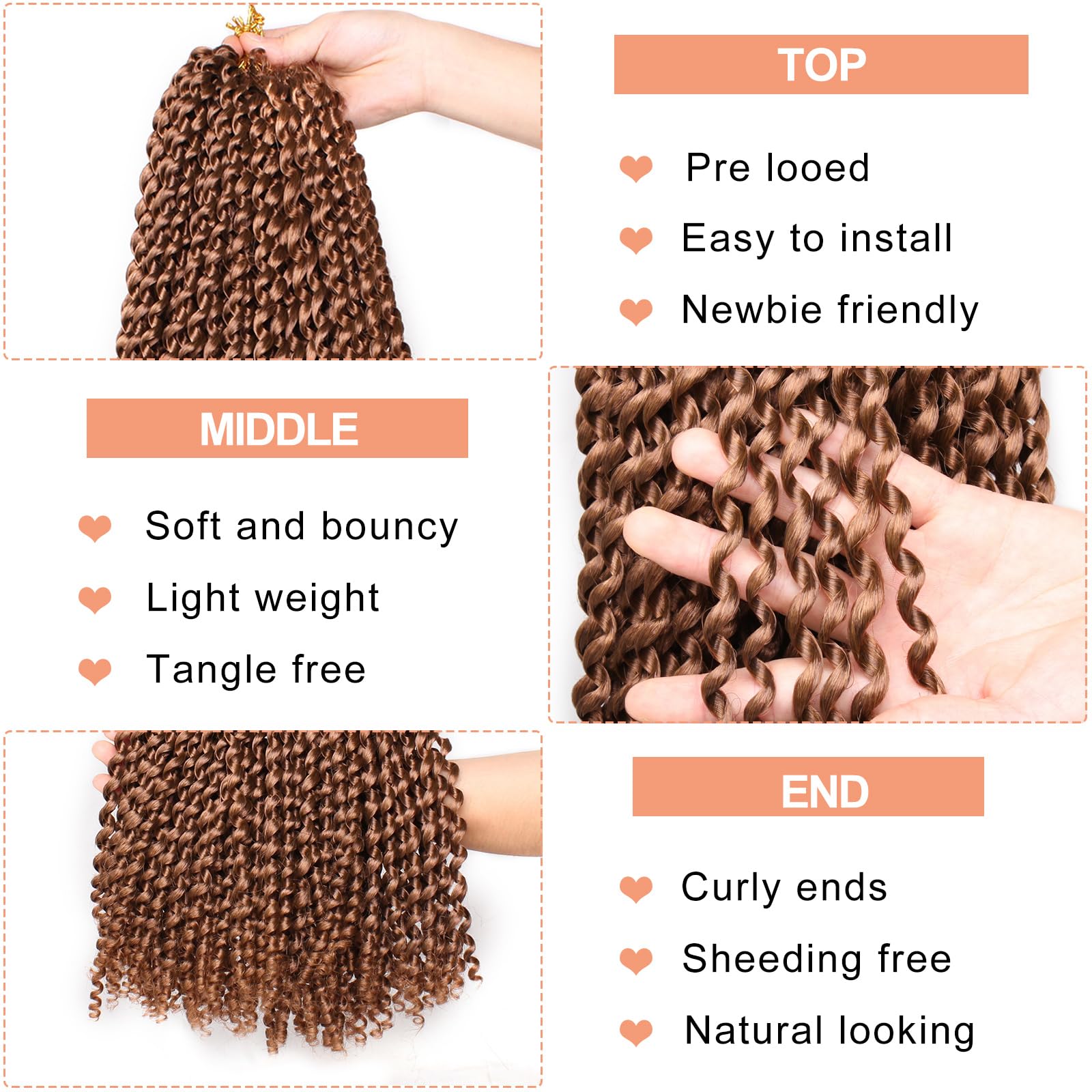 Mscat Passion Twist 24 Inch 7 Pack Brown Water Wave Curly Braiding Spring Twist for Butterfly Locs Crochet Braids 30# Synthetic Hair Extension - Image 3