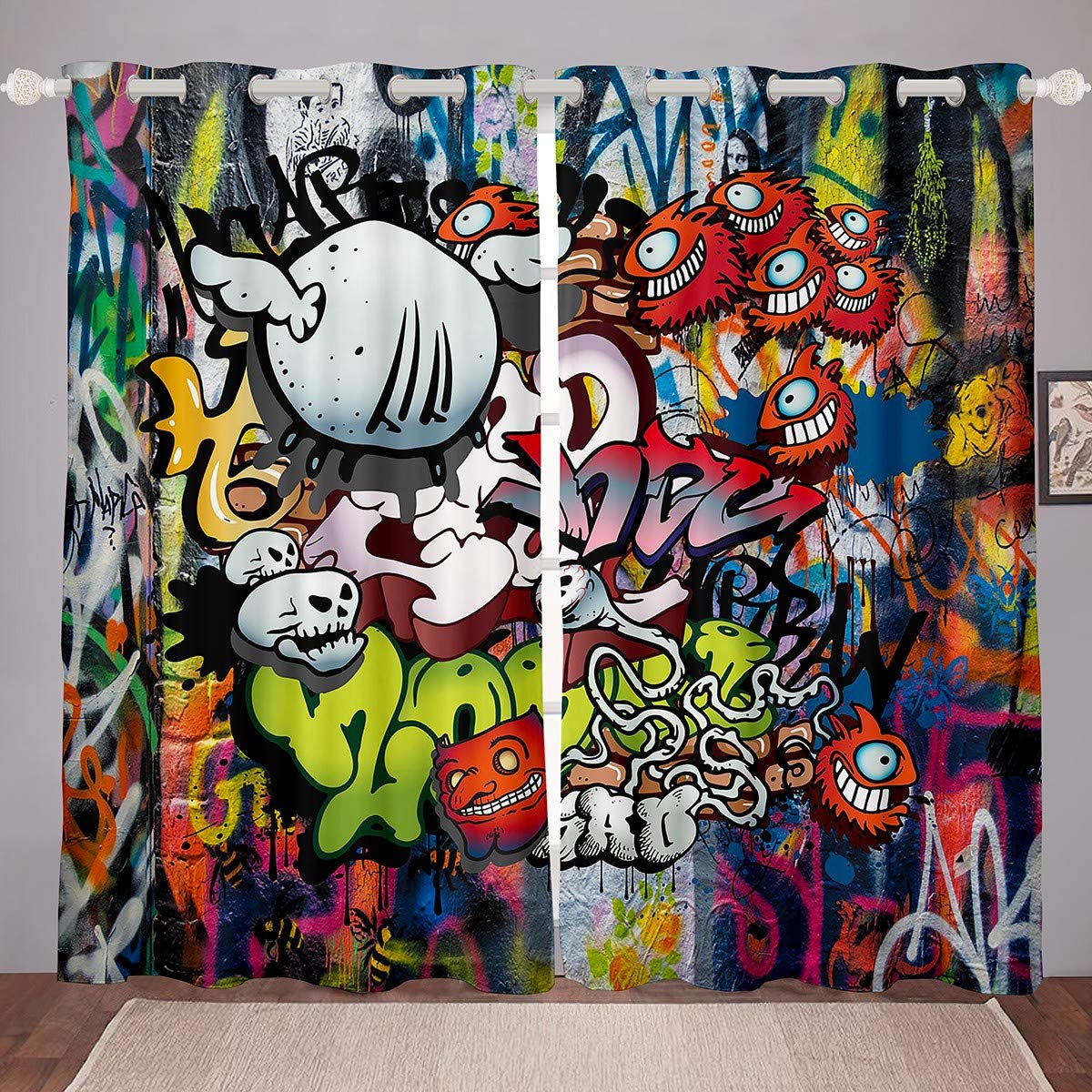 Rideaux graffiti 166x182 cm art urbain pour fenêtre de chambre d'ado