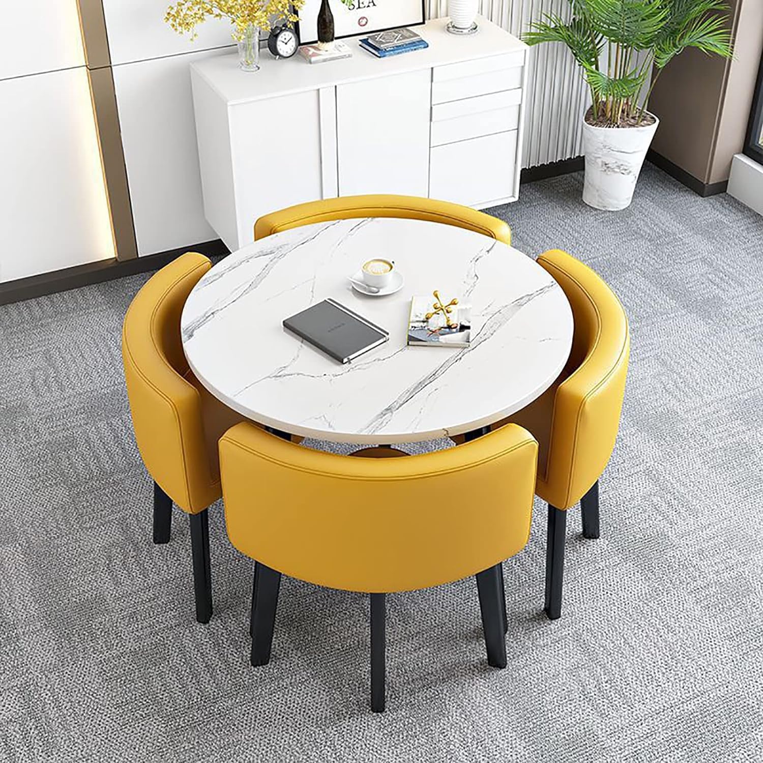 Modern Dining Table Set for 4 Round Conference Room Table with Chairs Small Round Dining Room Table Set Circle Kitchen Table for 4,A5-80x80x75cm
