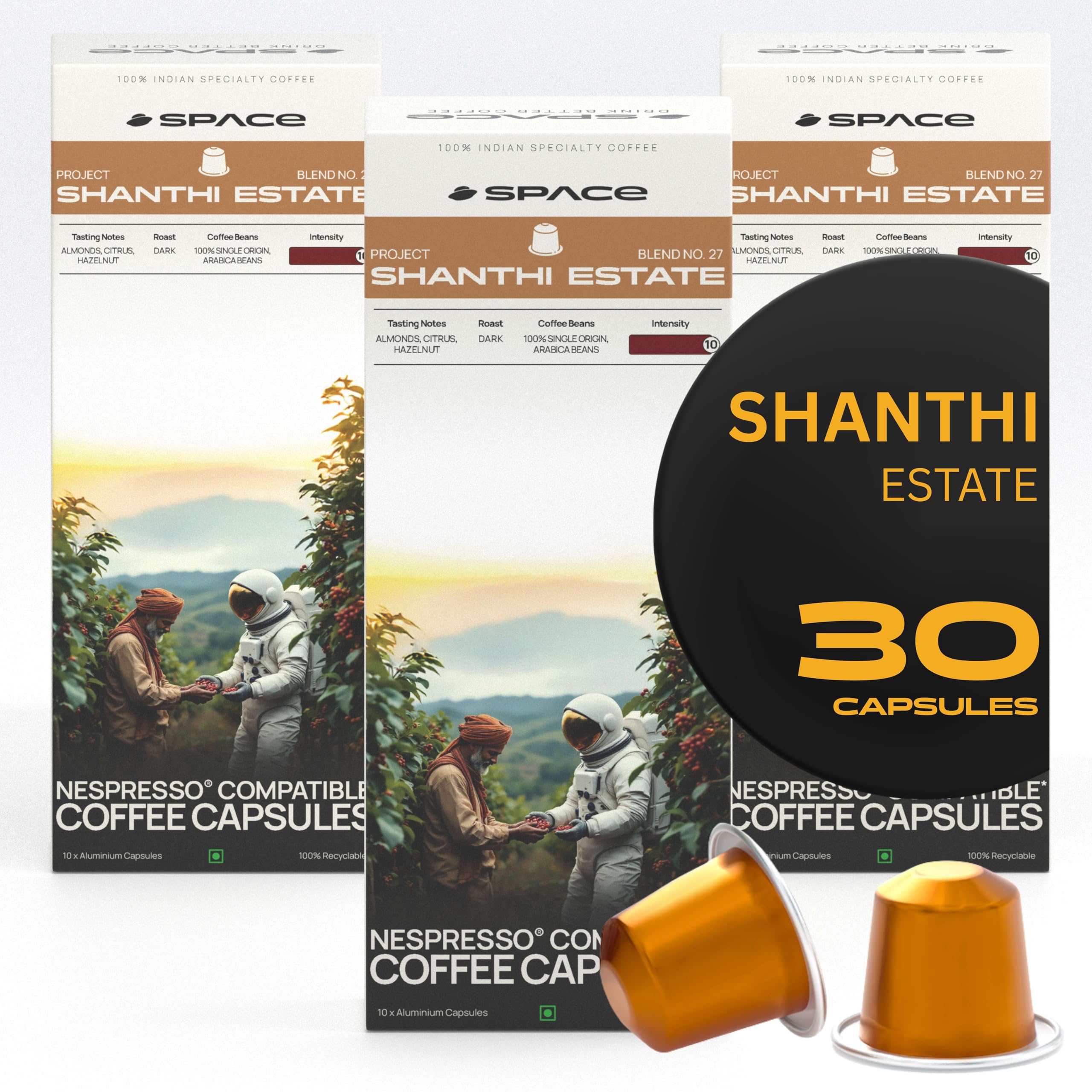 Space Coffee Pods Shanthi Estate Pack of 30 | NespressoCompatible | Single Origin Aluminium Coffee Capsules-image-1