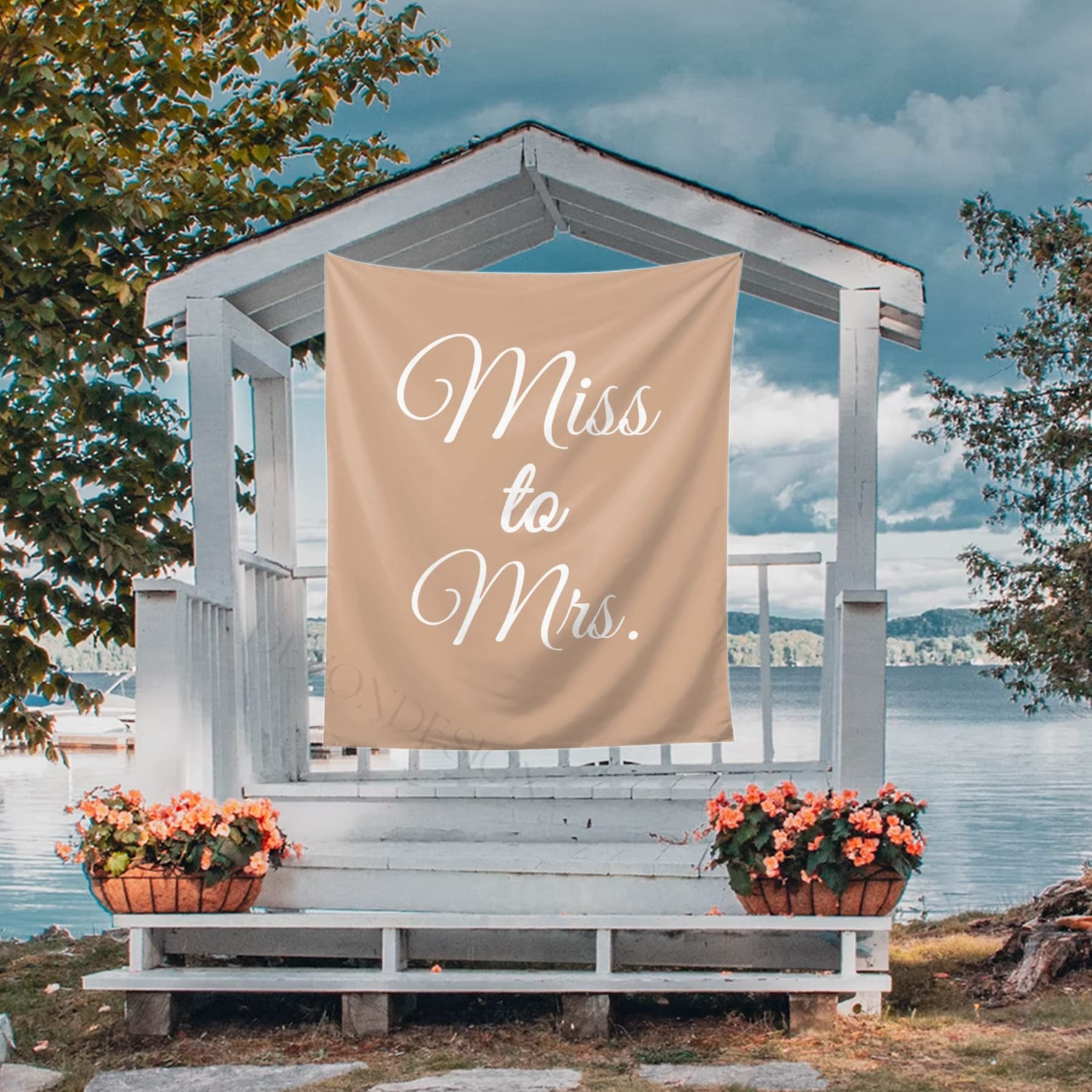 Miss to Mrs Backdrop, Miss to Mrs Sign, Miss to Mrs Tapestry, Miss to Mrs Banner, Future Mrs Backdrop, 40" x 60" Taupe Bridal Shower Backdrop for Photos, Reception - Boho Bridal Shower Decorations